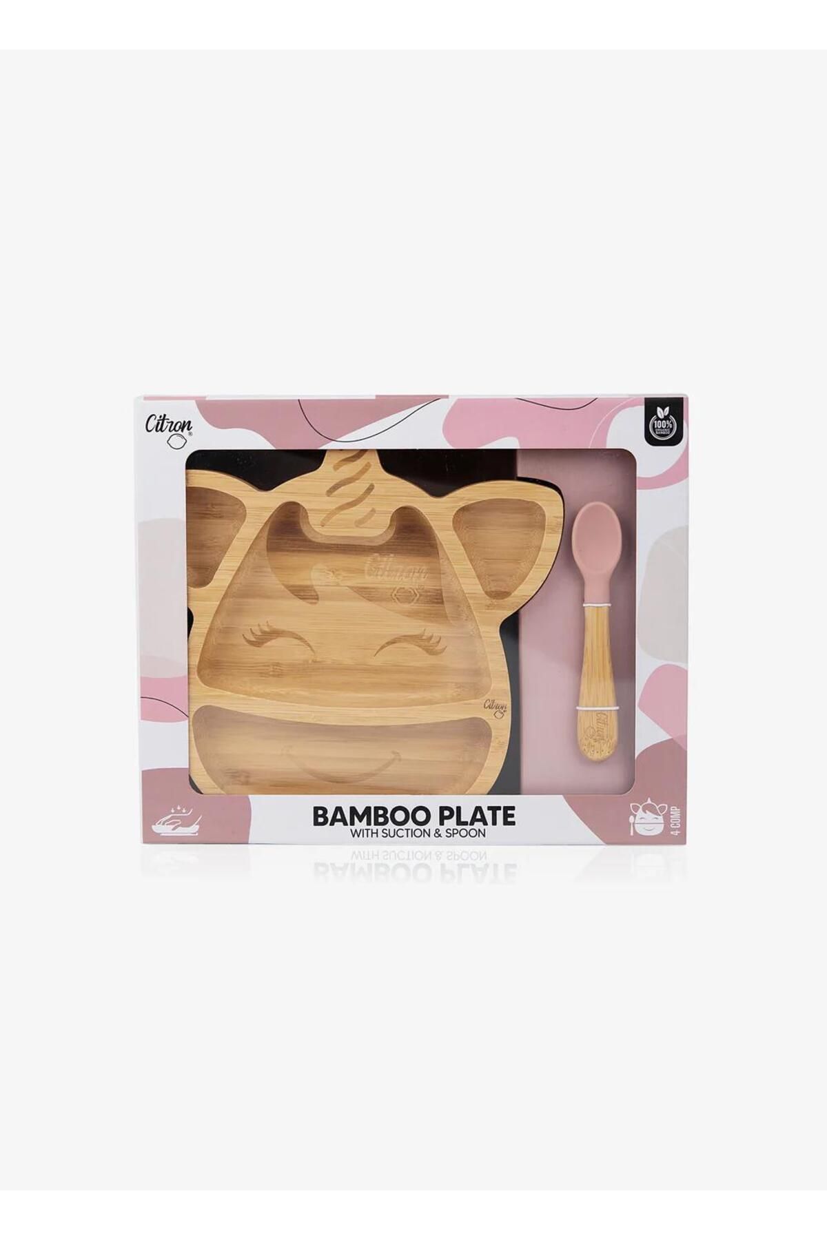 ToysAll Citron Bölmeli Vakum Tabanlı Organik Bambu Çocuk Yemek Takımı - Unicorn 1073544