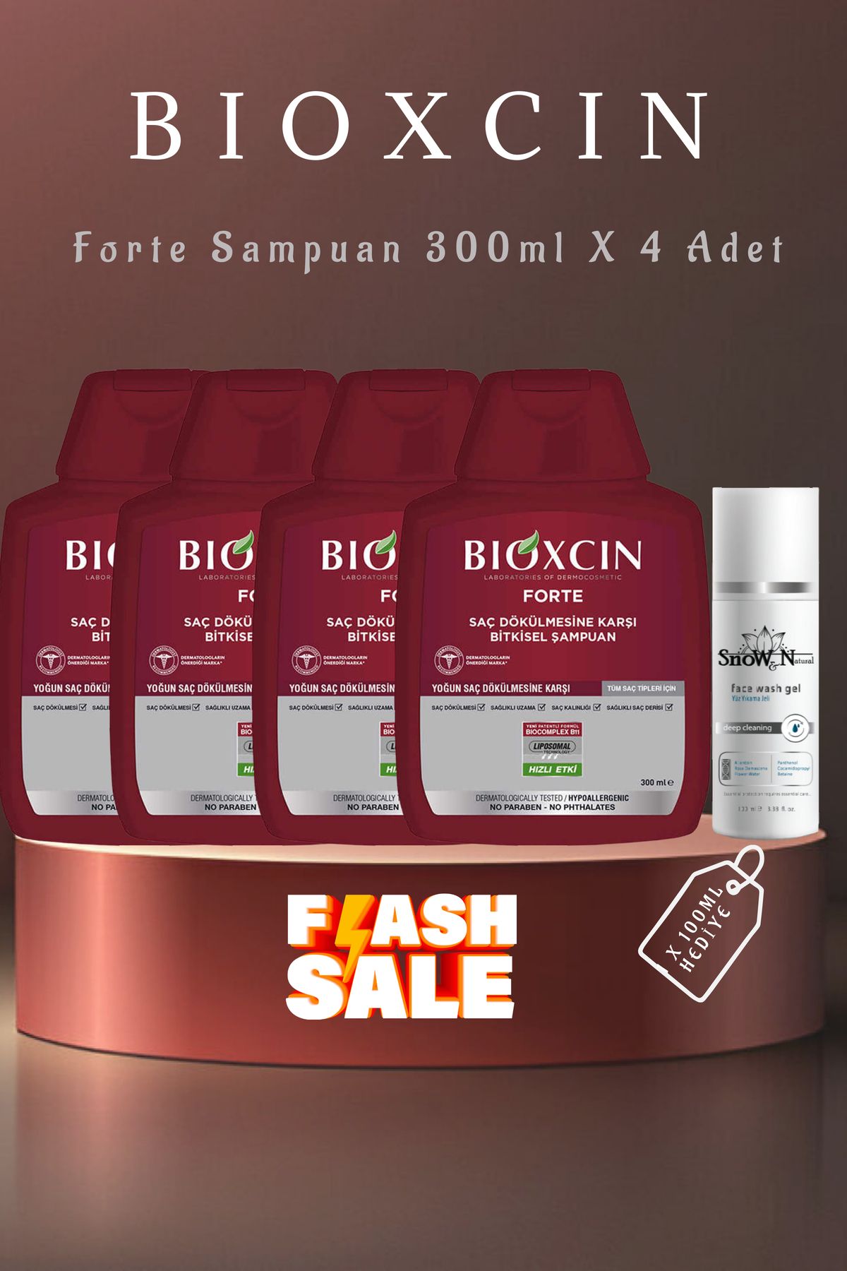 Bioxcin Forte Yoğun Saç Dökülmesine Karşı Bitkisel Şampuan 300ml x 4 Adet + 1 Adet 100ml Jel Hediye