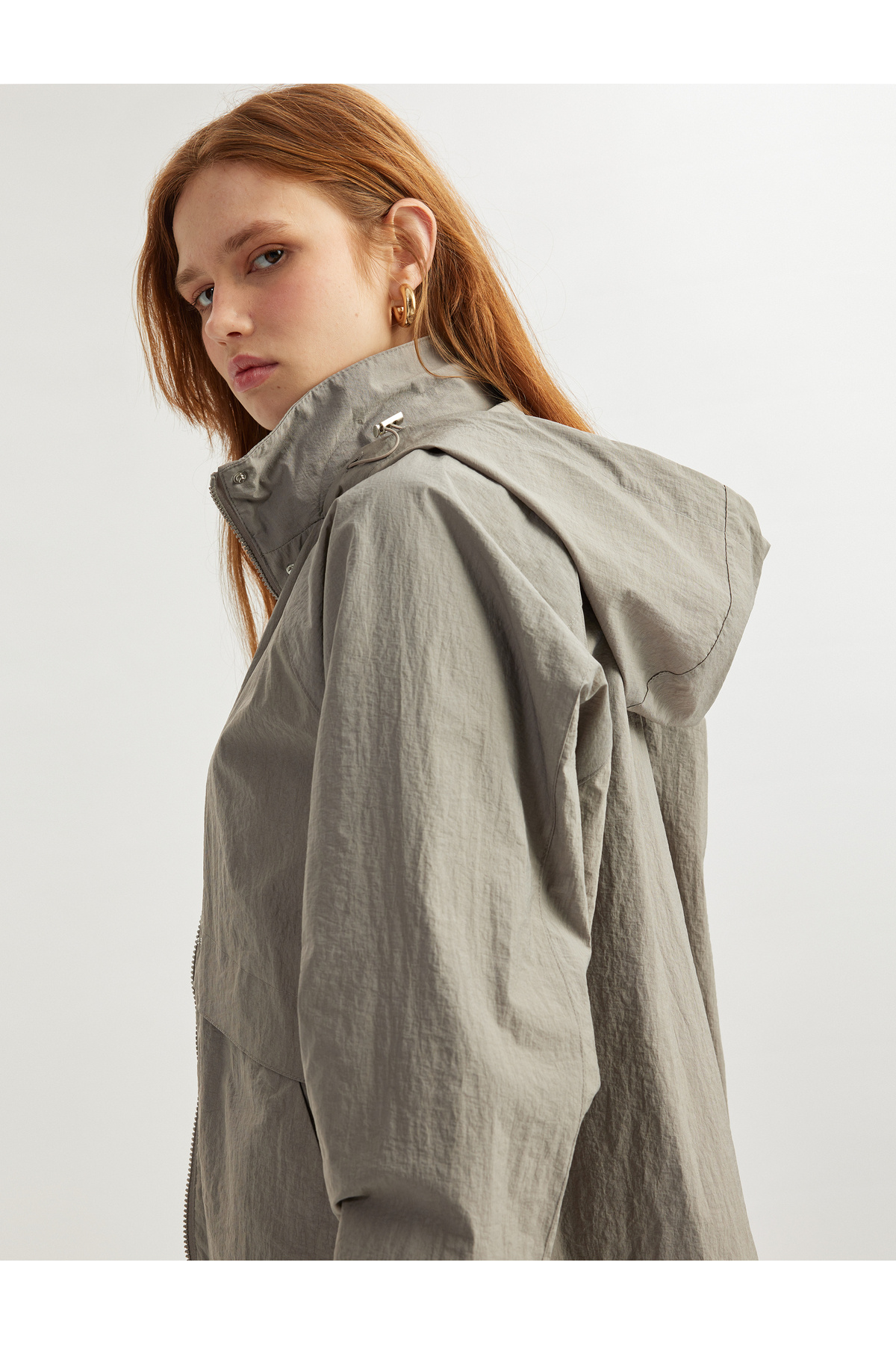 Koton  Uzun Kollu Fermuarlı Cepli Gizli Kapüşonlu Rüzgarlık - Görsel 2