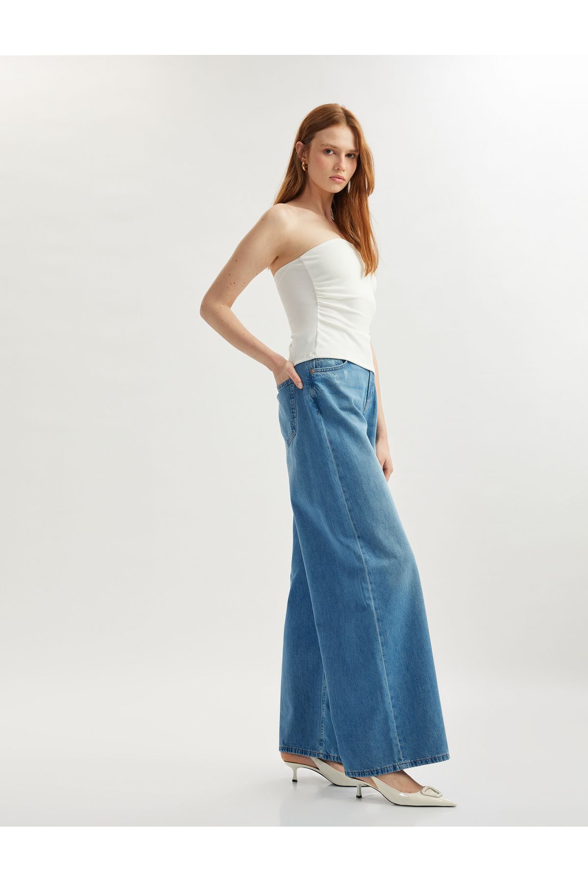 Koton Yeni Sezon Rahat Kalıp Geniş Paça Denim Pantolon - Wide Leg Jeans