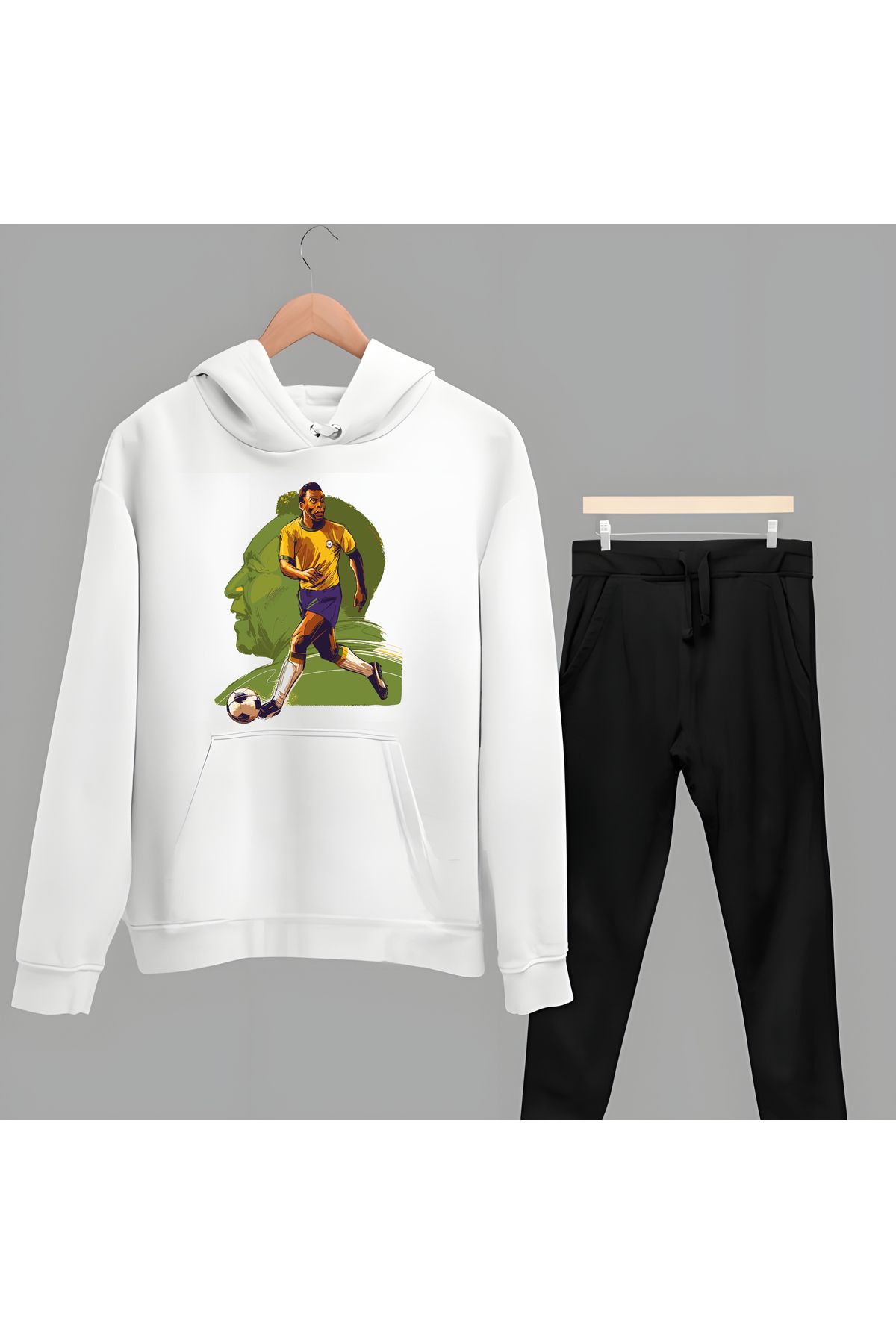 Biy Store Pele brezilya milli takım forma baskılı unisex kapüşonlu sweatshirt eşofman takımı