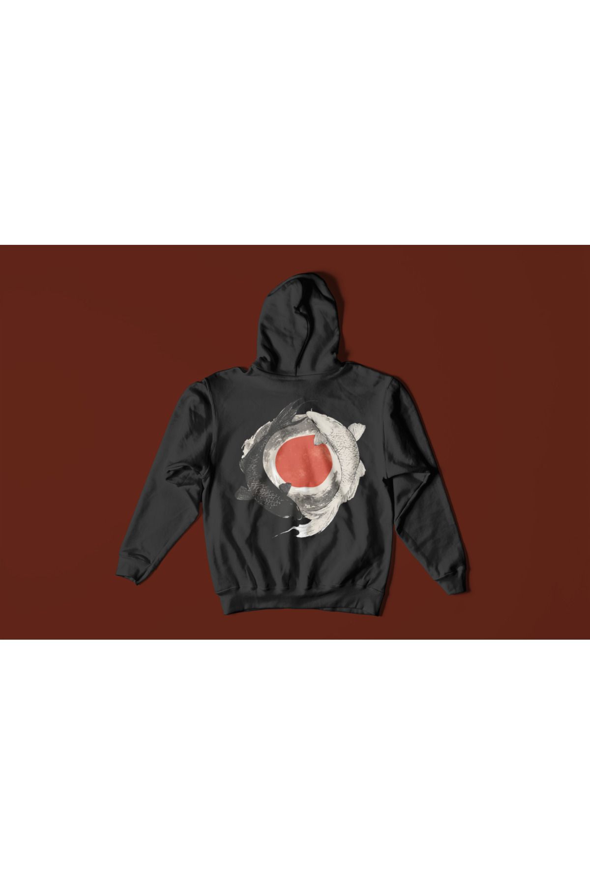 By Caspita Fashion Lenithra Unisex Ying Yang Ön Arka Baskılı Siyah Oversize Kapşonlu Hoodie