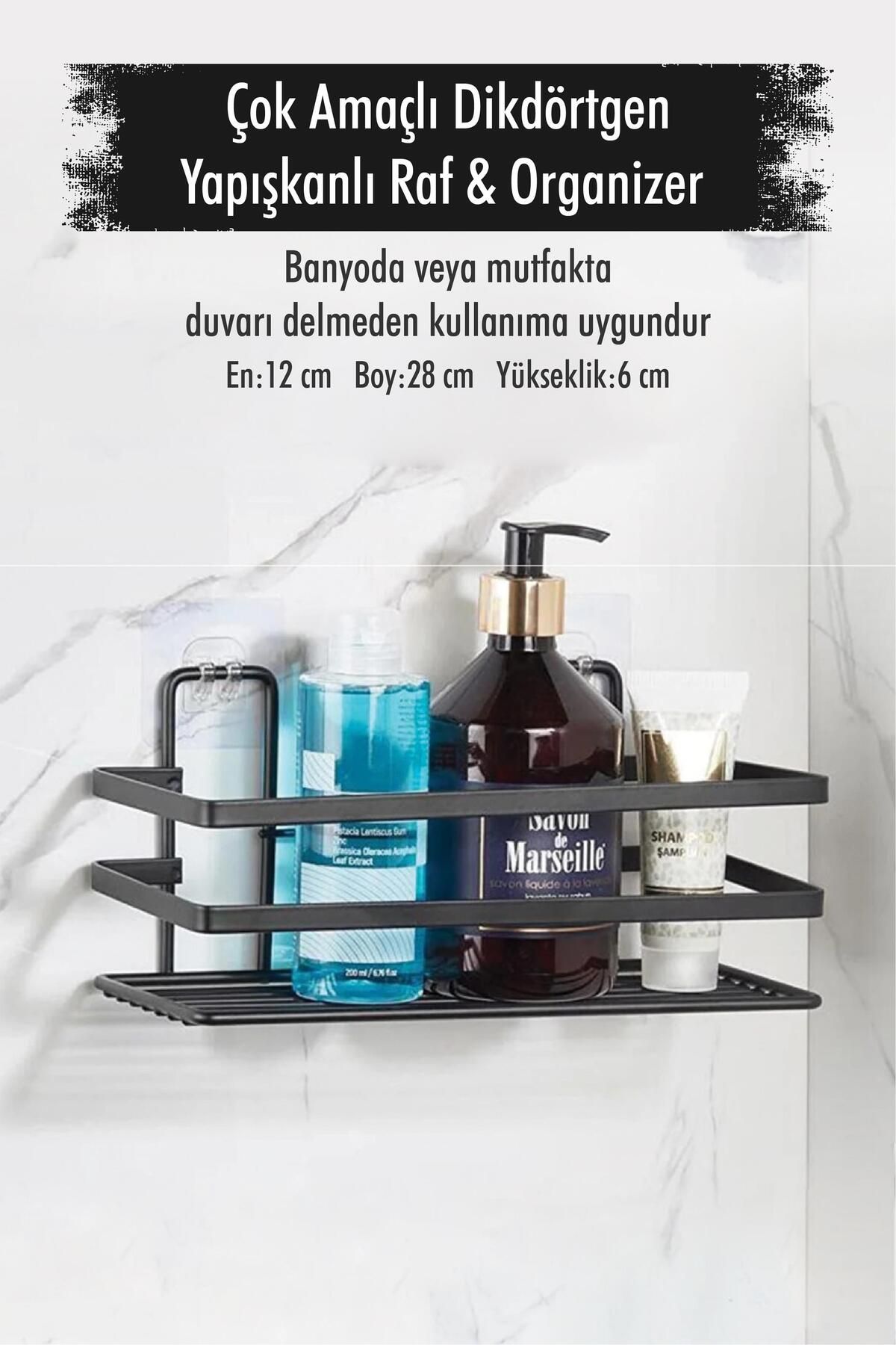AC BOX Paslanmaz Çelik Yapışkanlı Dikdörtgen Duvar Rafı & Organizer & Banyo Duş Askısı