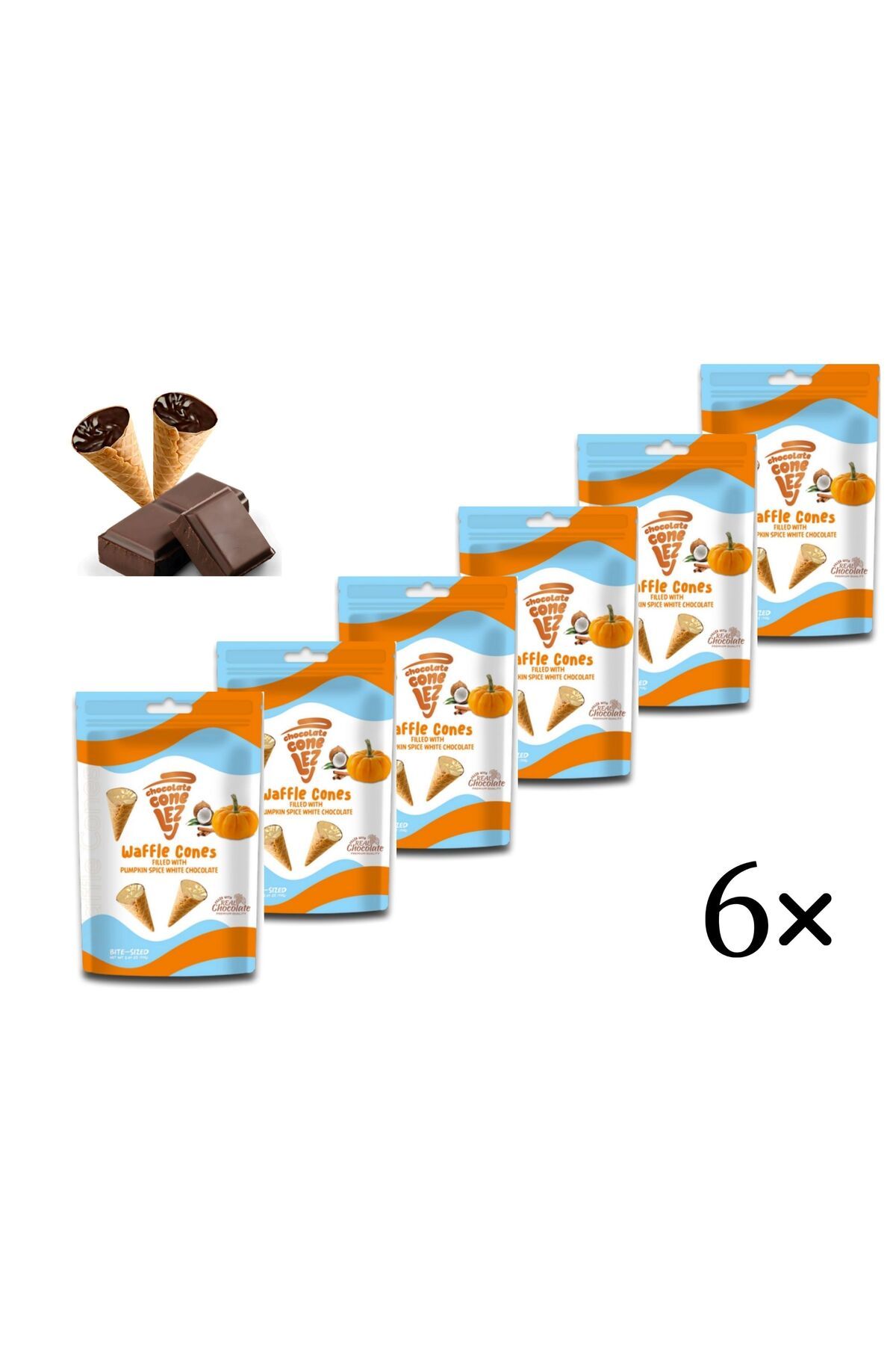 CONELEZ CHOCOLATE Bal Kabaklı Beyaz Çikolata Dolgulu Waffle Mini Kornet 6'lı paket 70 gr