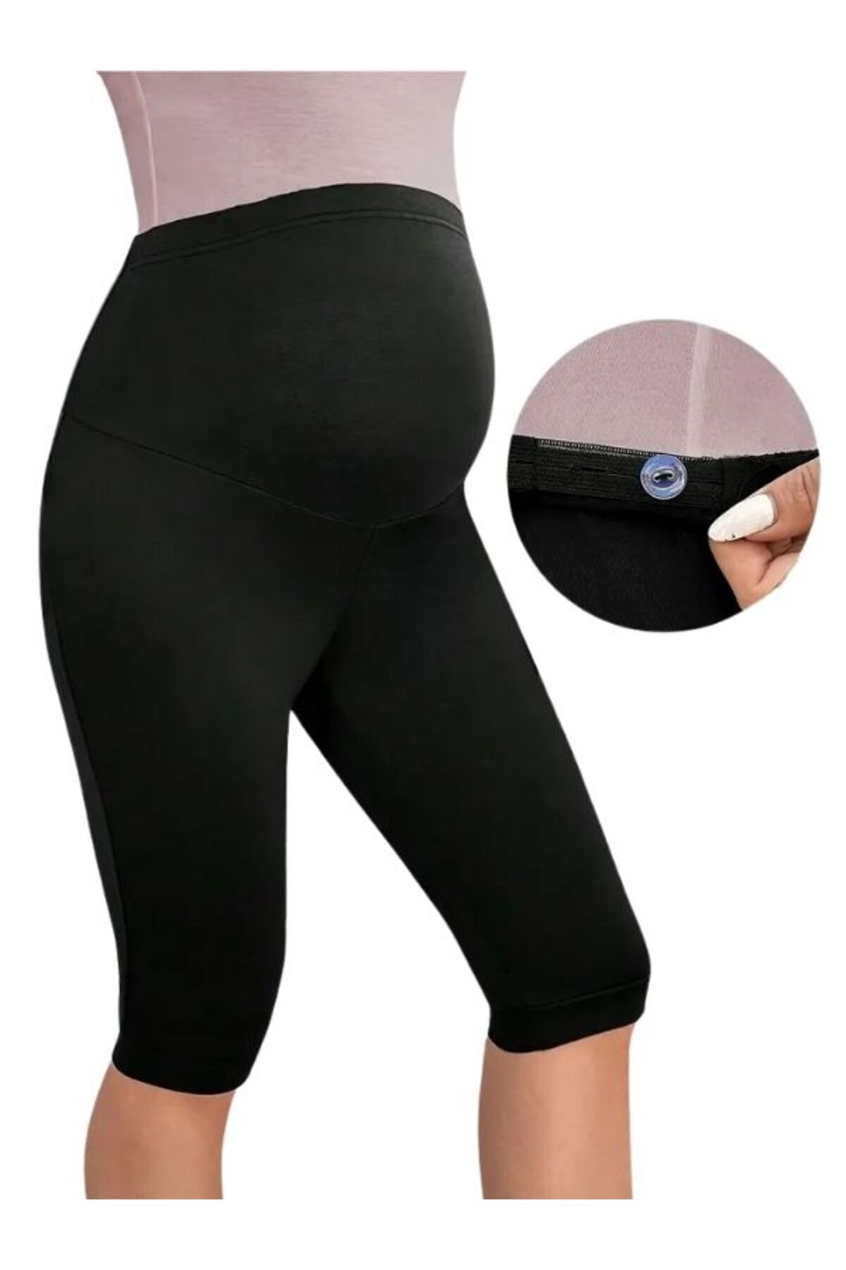 Momslab-Recovery and Firming Stretchy Waist Adjustment Below Knee Black Maternity Capri Leggings 2