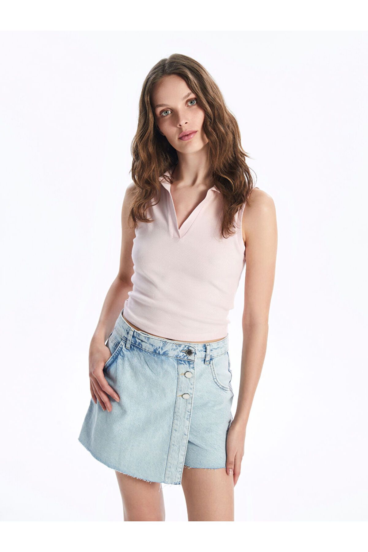 LC Waikiki LCW Kadın Polo Yaka Düz Crop