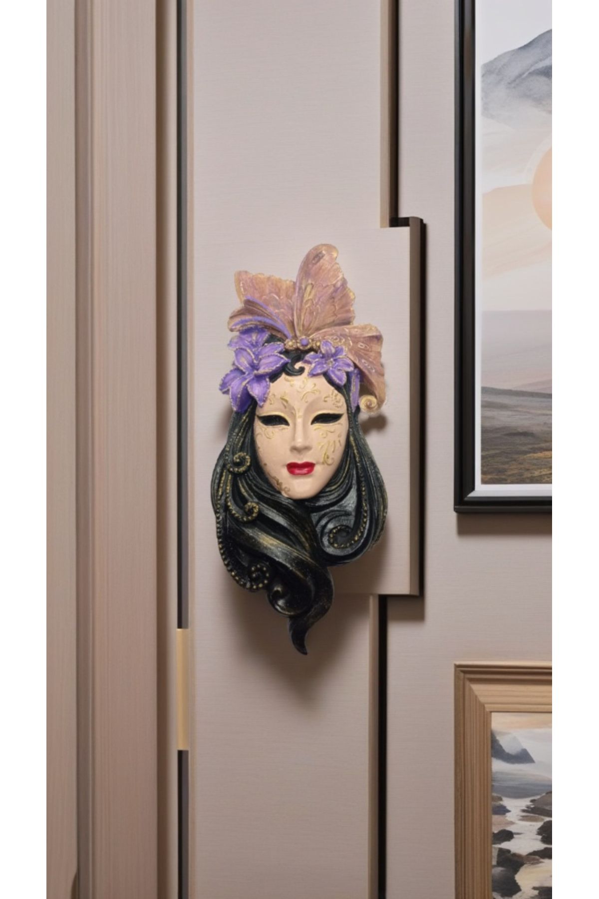 Atölye DNZ El Yapımı Dekoratif Kadın Mask Duvar Süsü 33x14cm