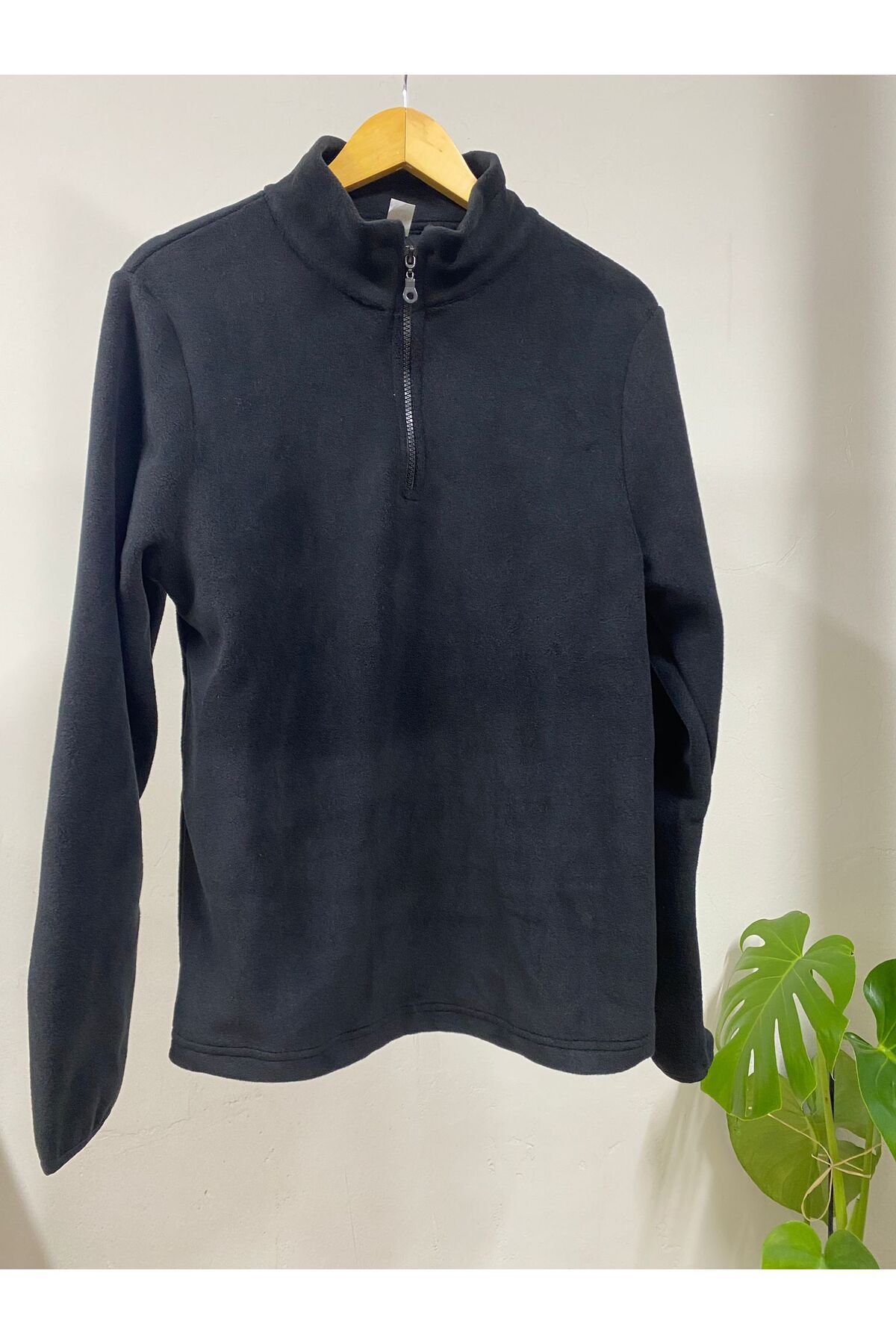 MODA Yarım Fermuarlı Siyah Polar Sweatshirt