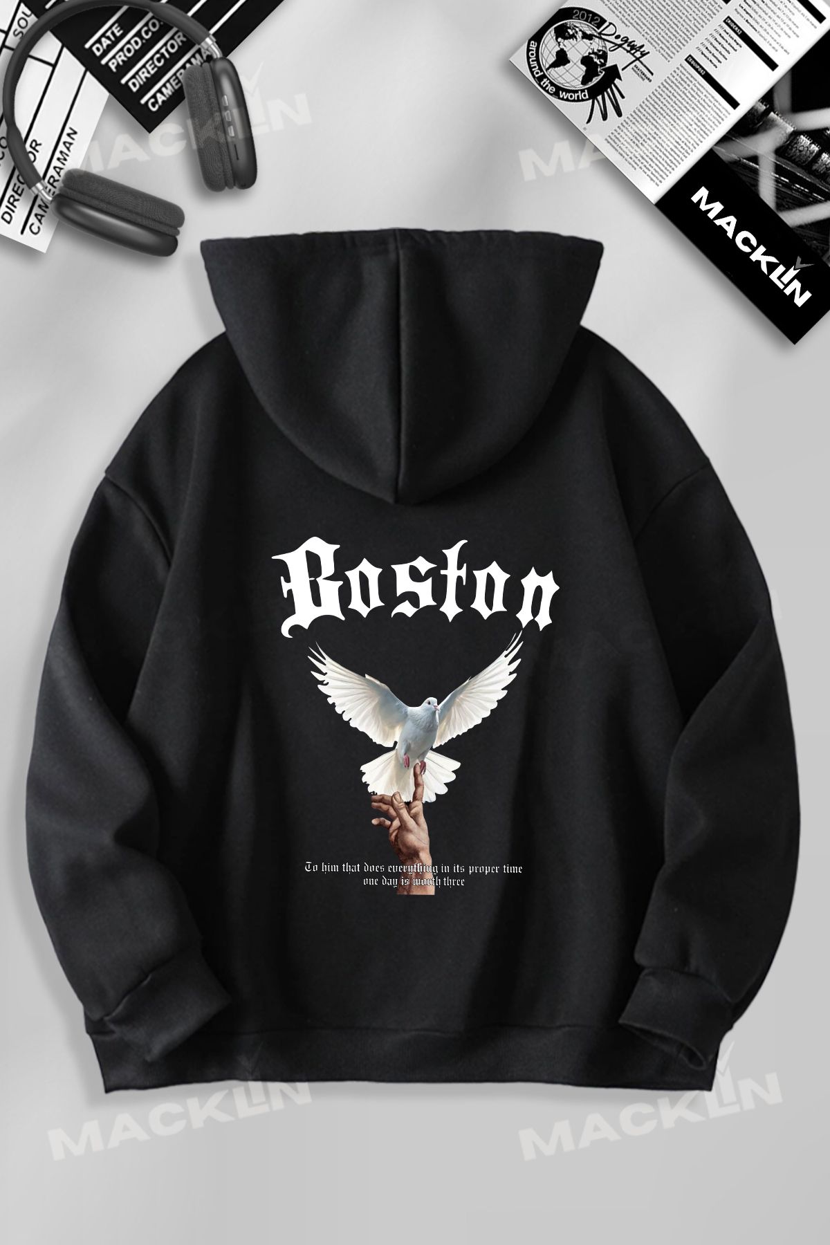 darkopia Unisex Kadın Erkek Boston Baskılı Kapüşonlu Basic Sweatshirt