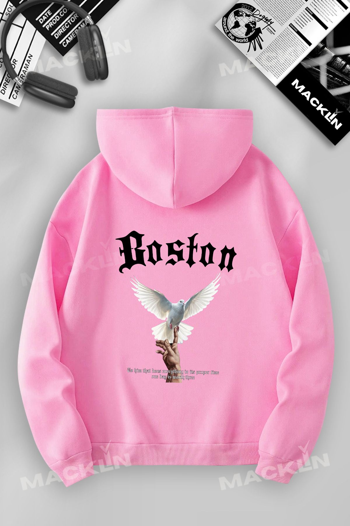 darkopia Unisex Kadın Erkek Boston Baskılı Kapüşonlu Basic Sweatshirt