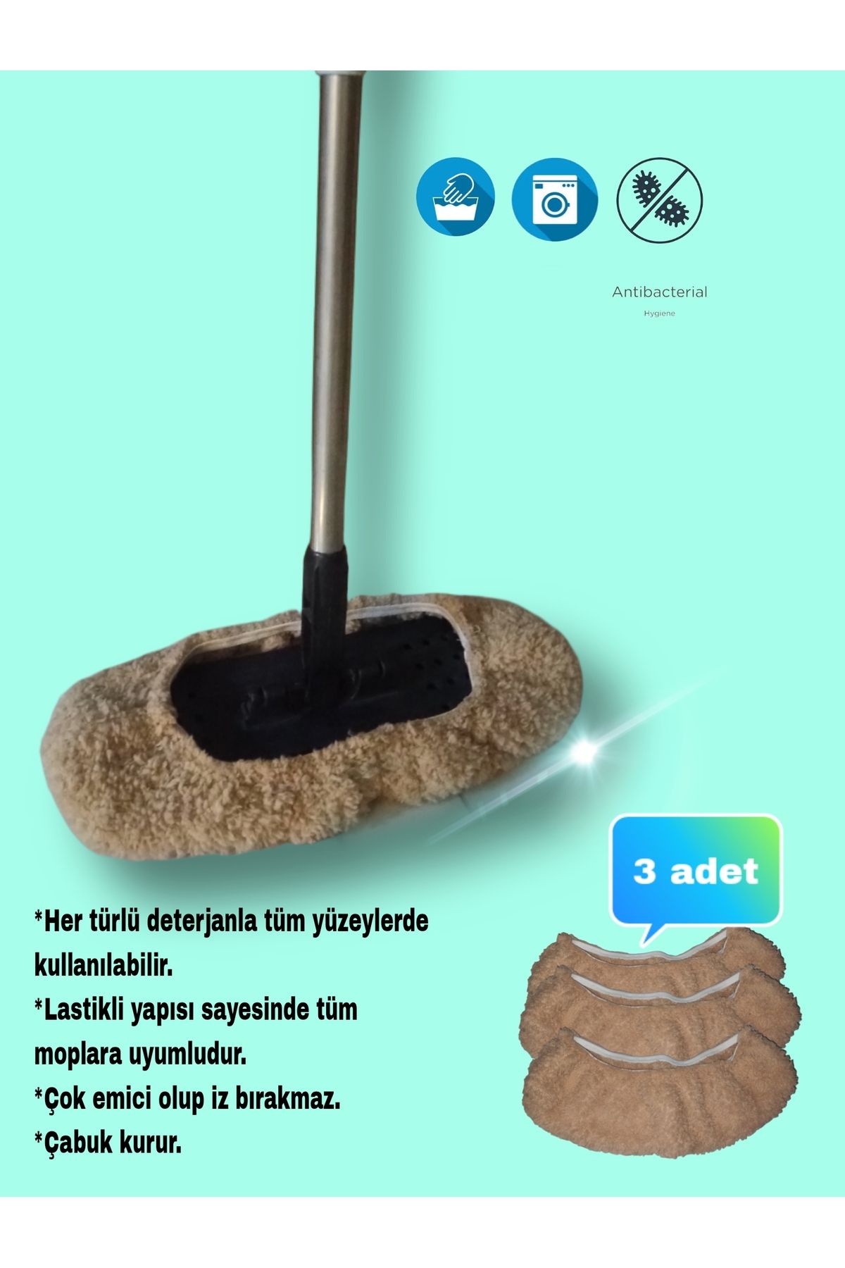 arslan deco Lastikli Mop Bez 3 Adet Temizlik Bezi Mop Bez Welsoft