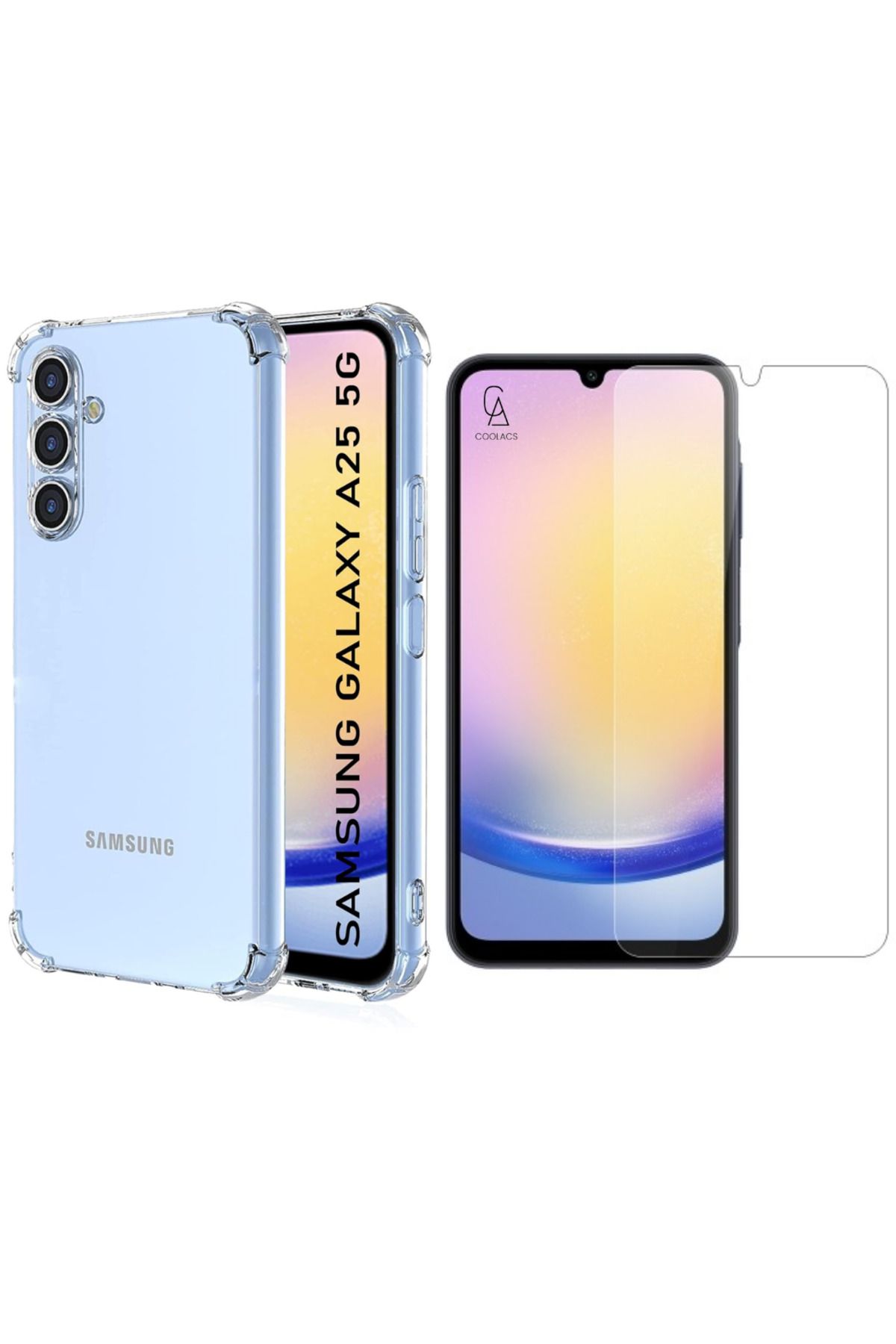 Coolacs Samsung Galaxy A25 Uyumlu Köşe Dolgulu Anti Shock Telefon Kılıfı ve Kırılmaz Cam Ekran Koruyucu