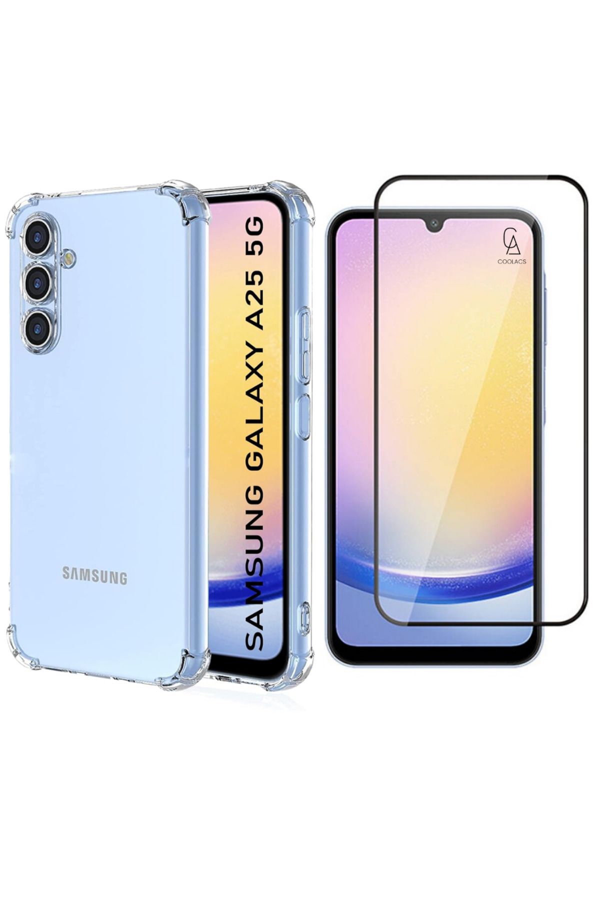 Coolacs Samsung Galaxy A25 Uyumlu Köşe Dolgulu Anti Shock Telefon Kılıfı ve 5d Kırılmaz Cam Ekran Koruyucu