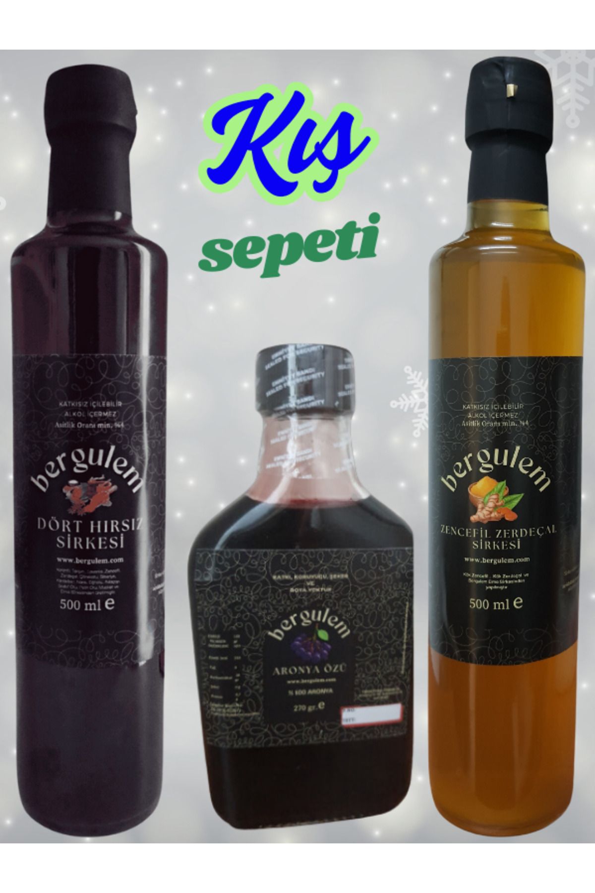 bergulem ZENCEFİL ZERDEÇAL SİRKESİ 500 ML + DÖRT HIRSIZ SİRKESİ 500 ML + ARONYA ÖZÜ 270 GR