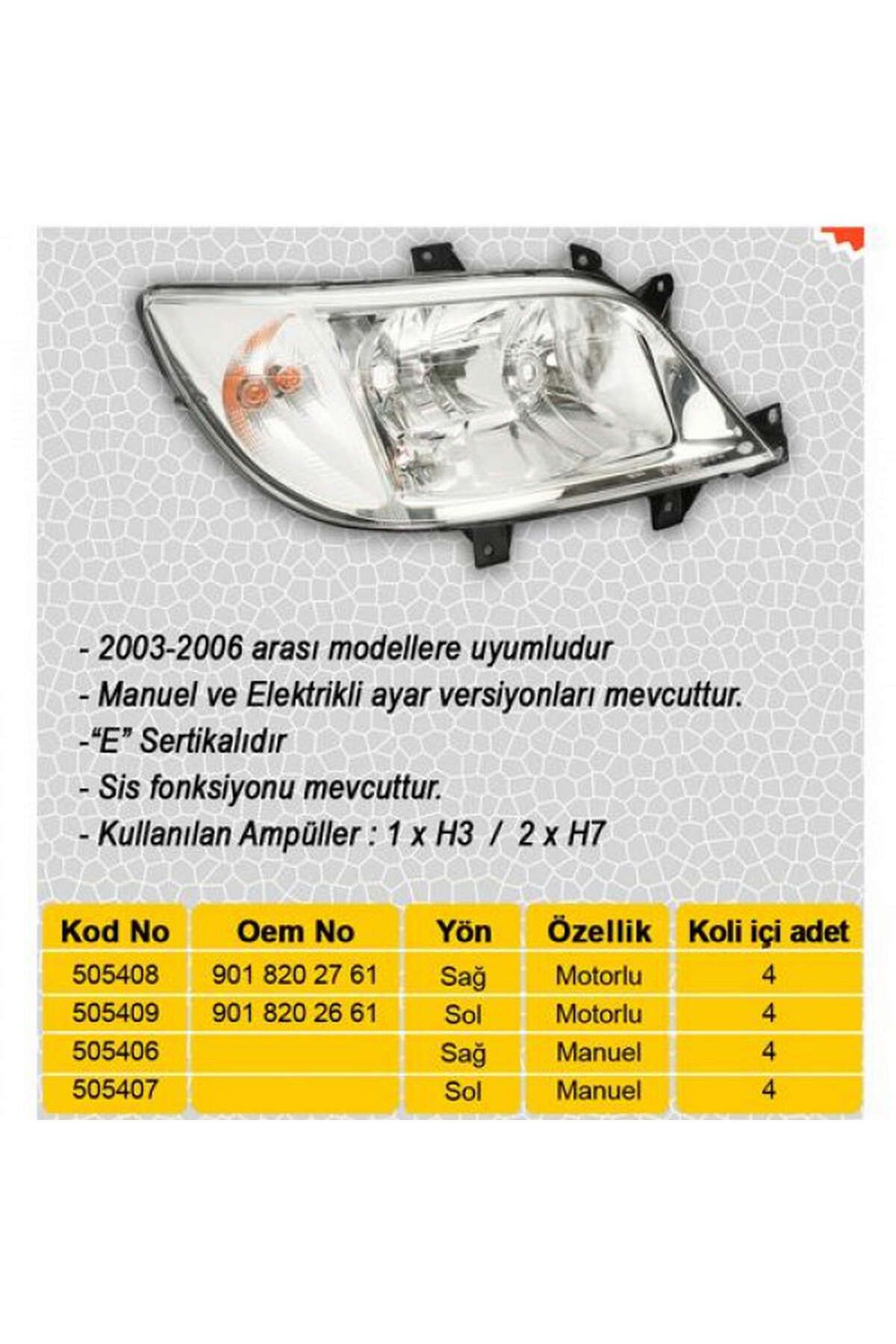 AYFAR FAR SİNYAL SİS SOL SPRINTER 04/00-05/06 ELEKTRİKLİ H7 H3 H7 DRSTR