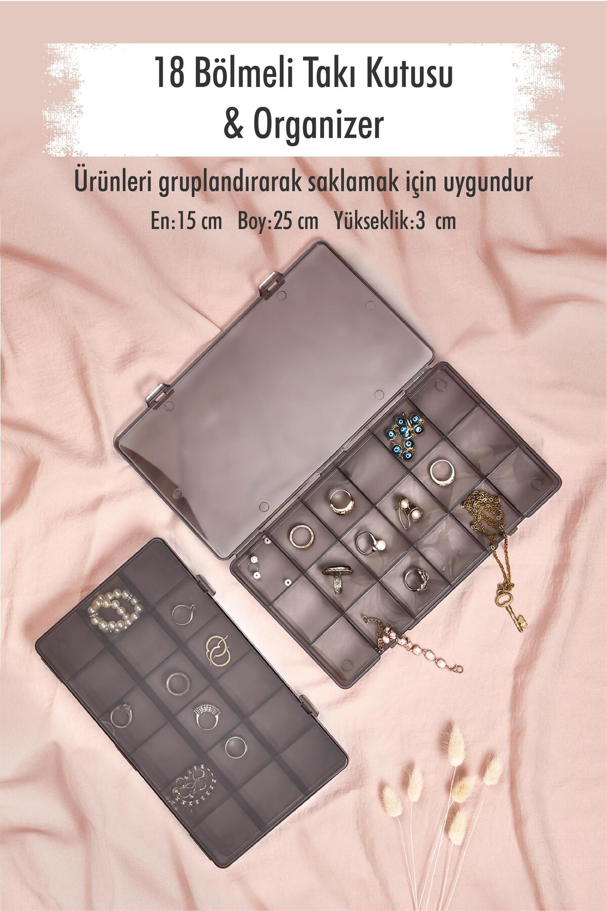 Mu Art Ahşap 18 Bölmeli Takı Kutusu & Çok Amaçlı Kutu & Organizer