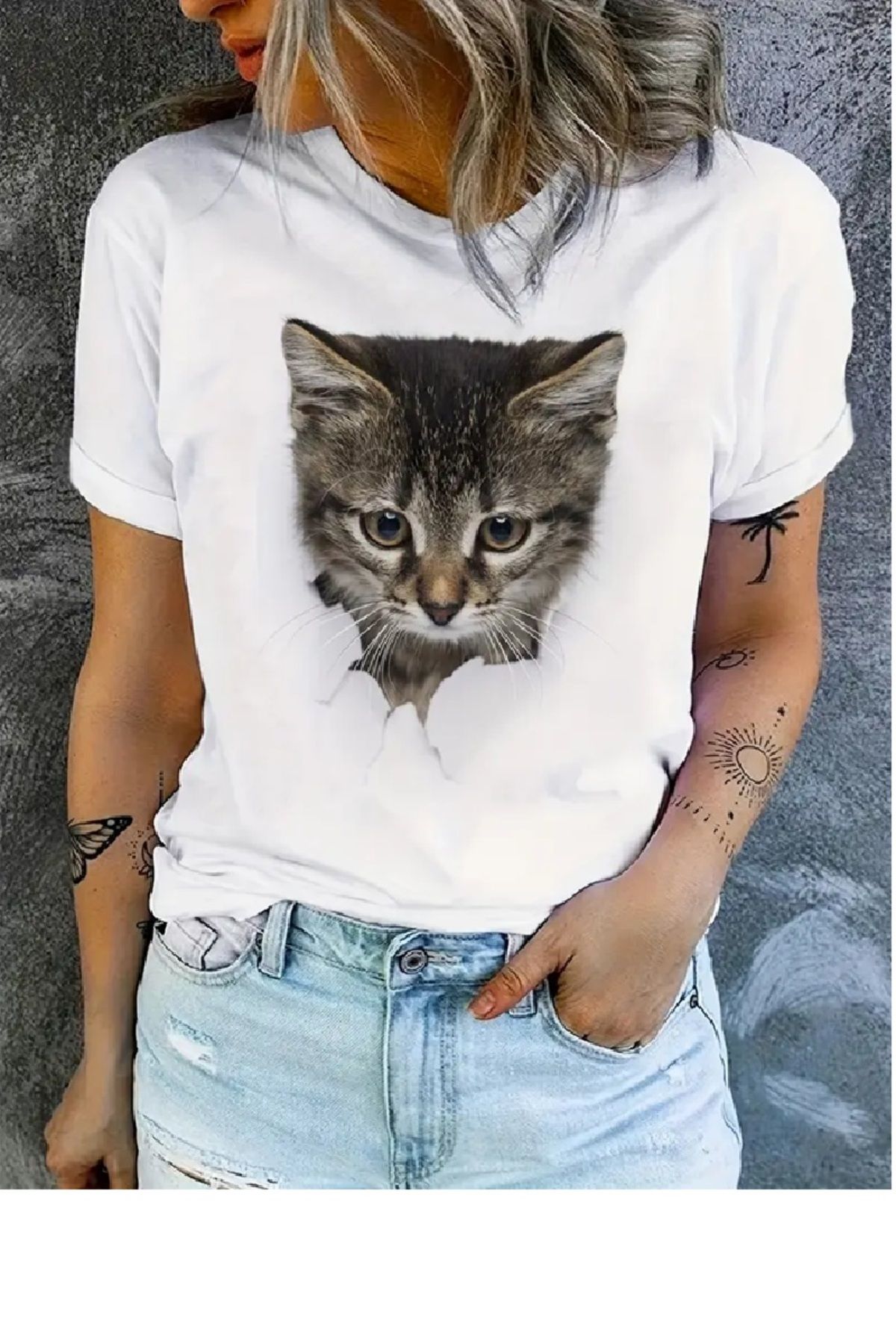 YOHO SPORT Kedi Baskılı Original Ünisex %100 Pamuklu Yeni sezon Yazlık T-shirt