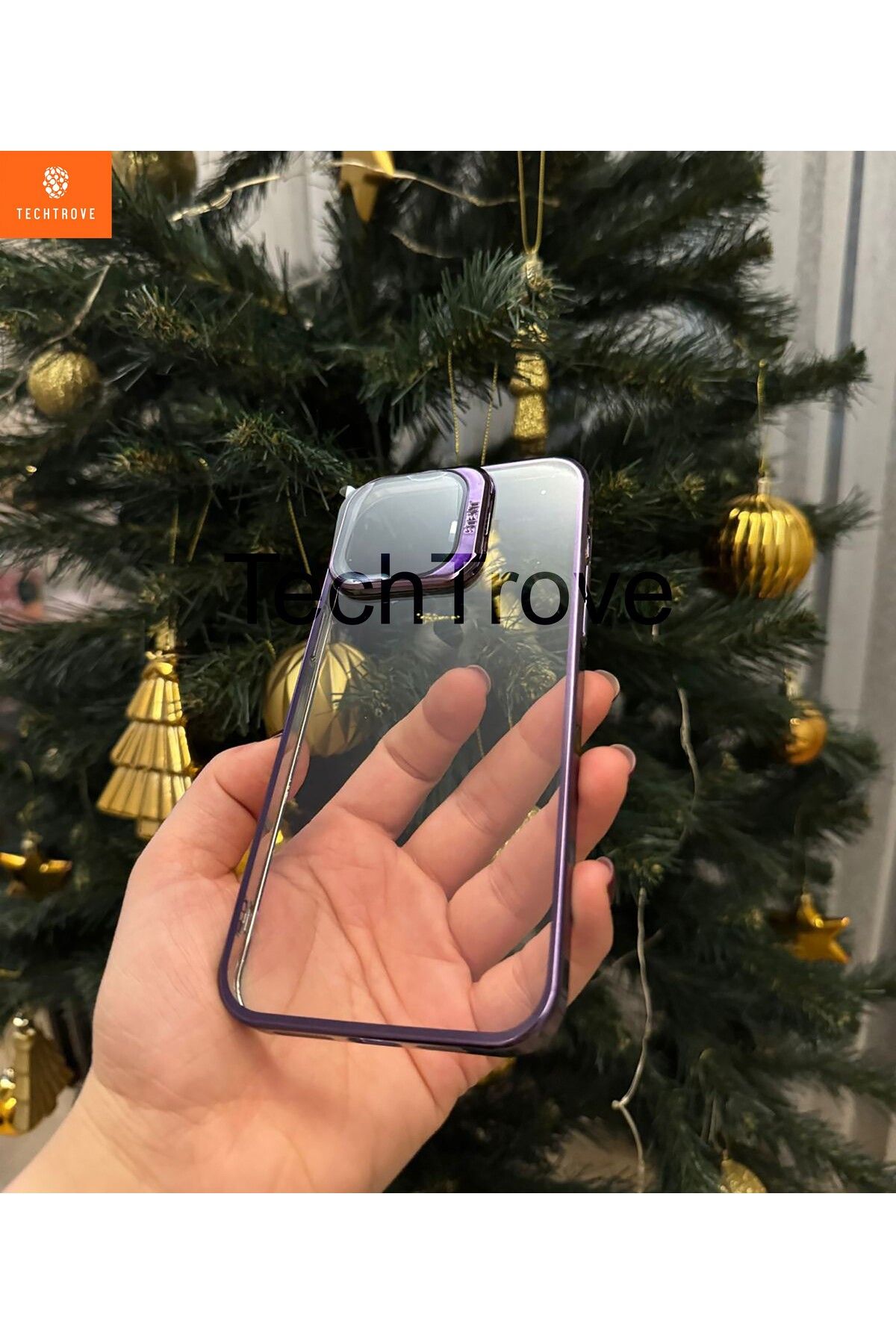 TechTrove İphone 14 Pro Max Kılıf Lens Stand Tasarımlı Şeffaf Lens Korumalı Silikon Kapak