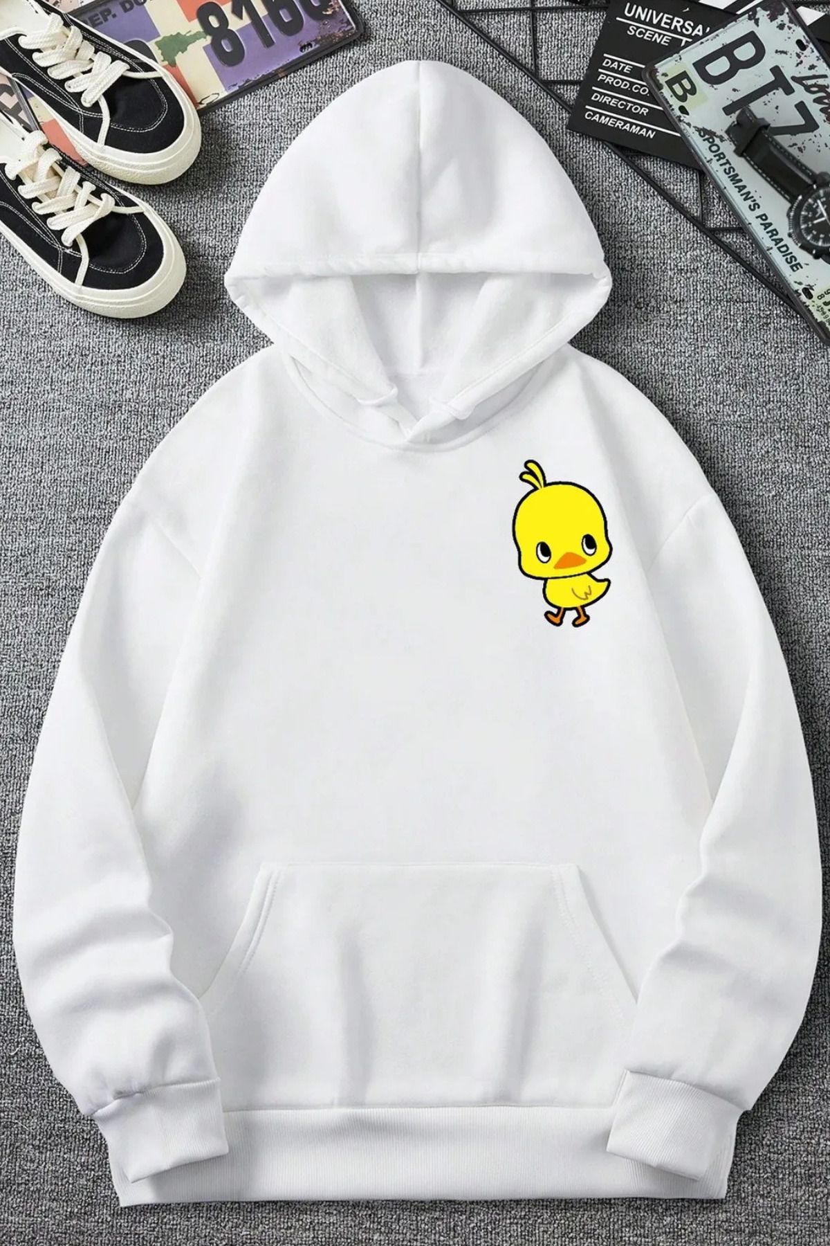 FECCY Pamuklu Anime baskılı Kapüşonlu Sweatshirt Hoodie