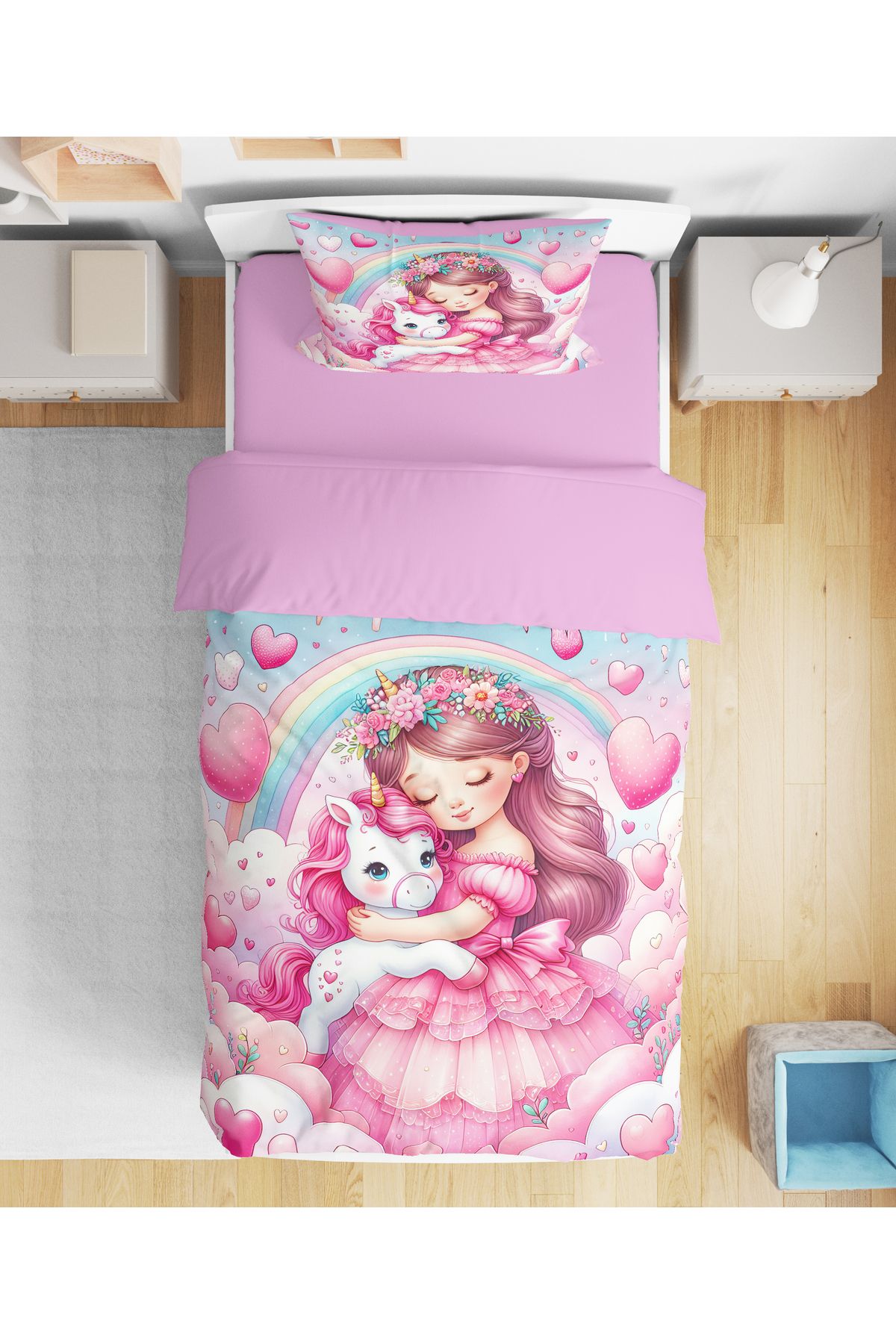 Home-Princess Unicorn 3D Digital Printed Single Girl's Bedding Set Without Sheets 1