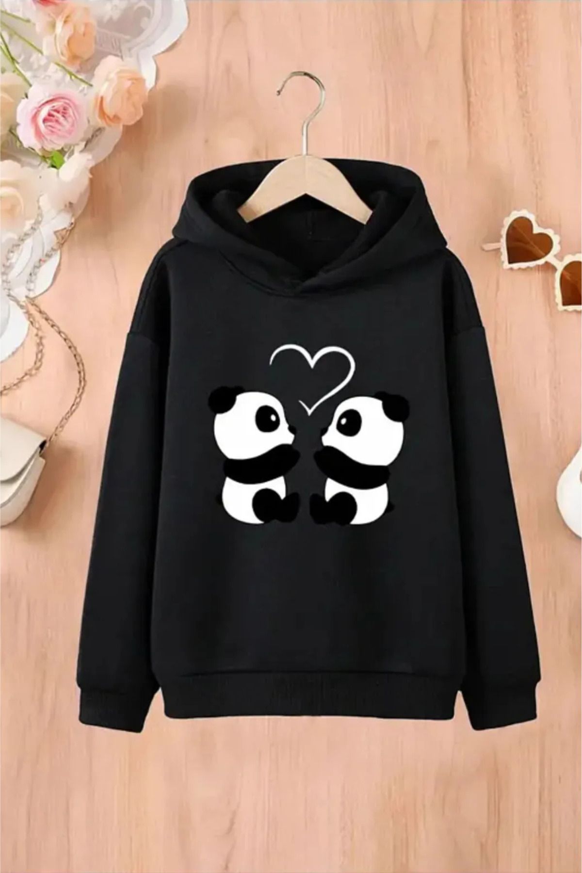 FECCY Pamuklu 4 Göz Baskılı Kapüşonlu Sweatshirt Hoodie