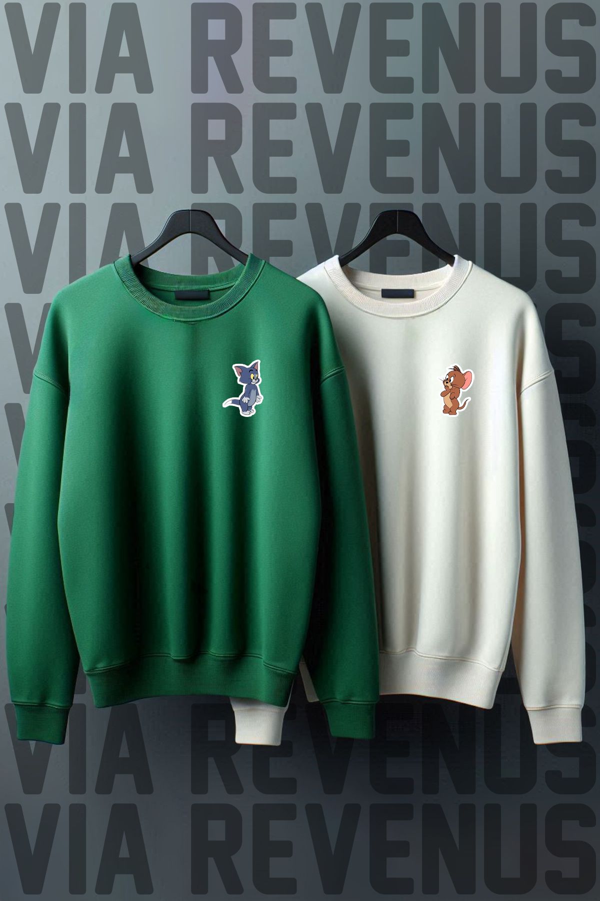 Vordevia Tom ve Jerry  Baskılı Sıfır Yaka Sevgili Kombini Sweatshirt