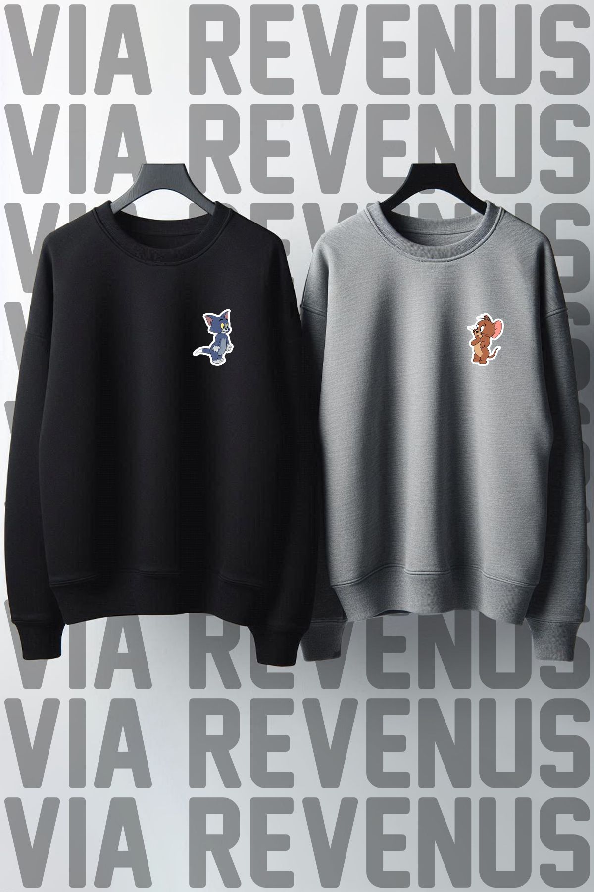 Vordevia Tom ve Jerry  Baskılı Sıfır Yaka Sevgili Kombini Sweatshirt