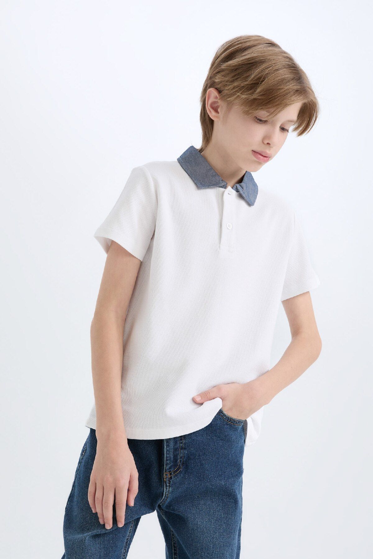 DeFacto-Boy's Basic Plain Short Sleeve Polo T-Shirt D9254A825Sm 4