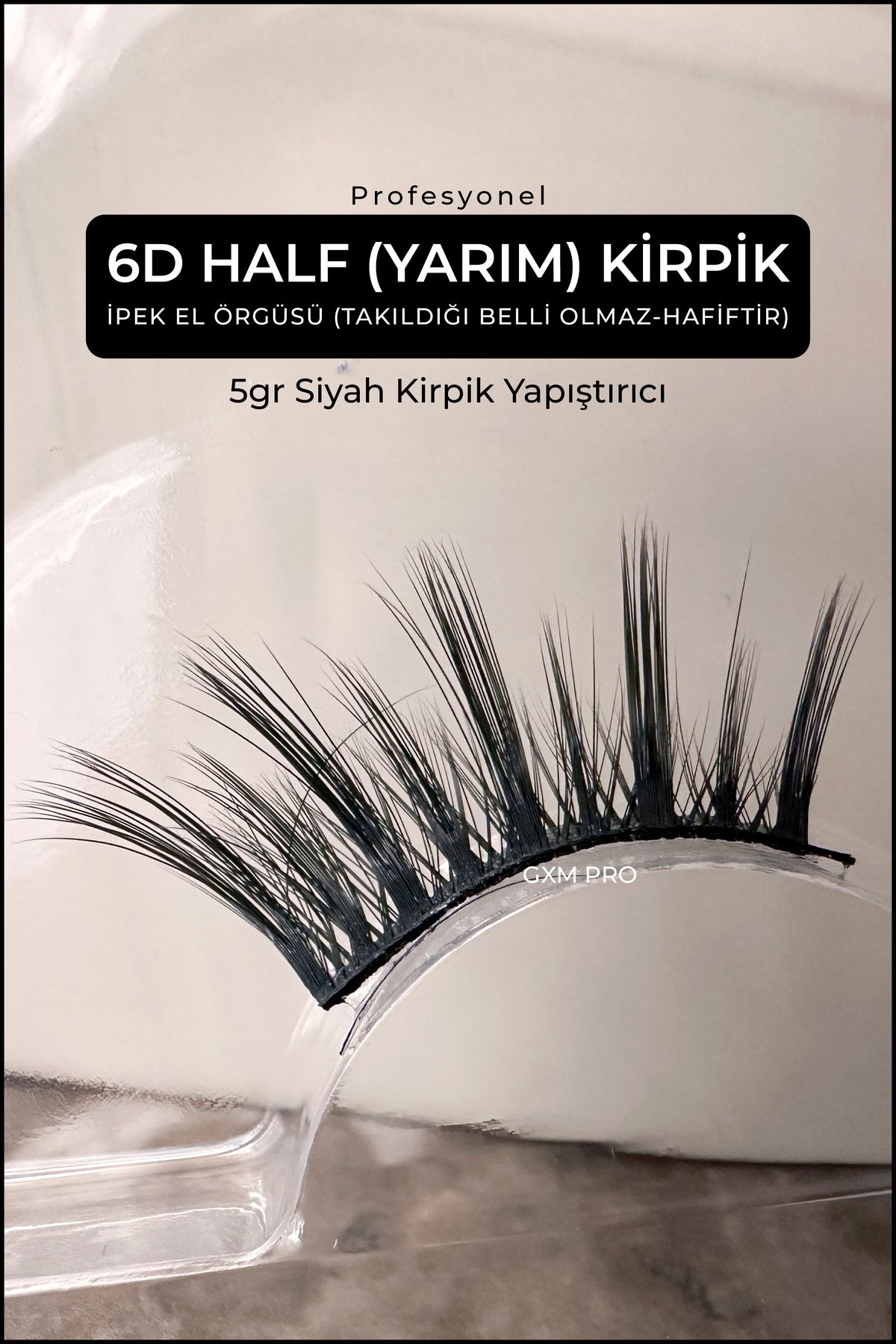 GXMPRO Half İpek Kirpik - Köşelere Takılan (Yarım Boy) Takma Kirpik - 5gr Kirpik Yapıştırıcı Set