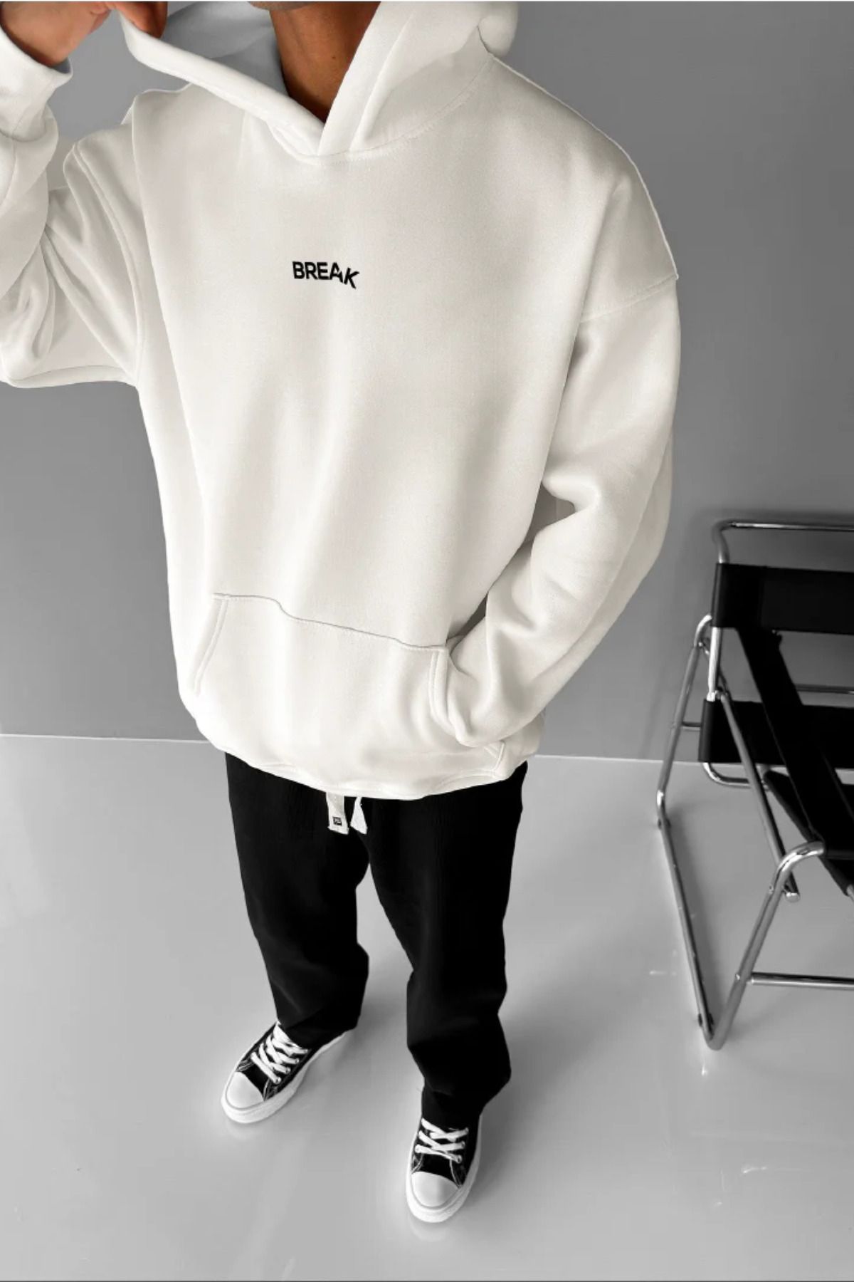 FECCY Pamuklu Break Baskılı Kapüşonlu Sweatshirt Hoodie