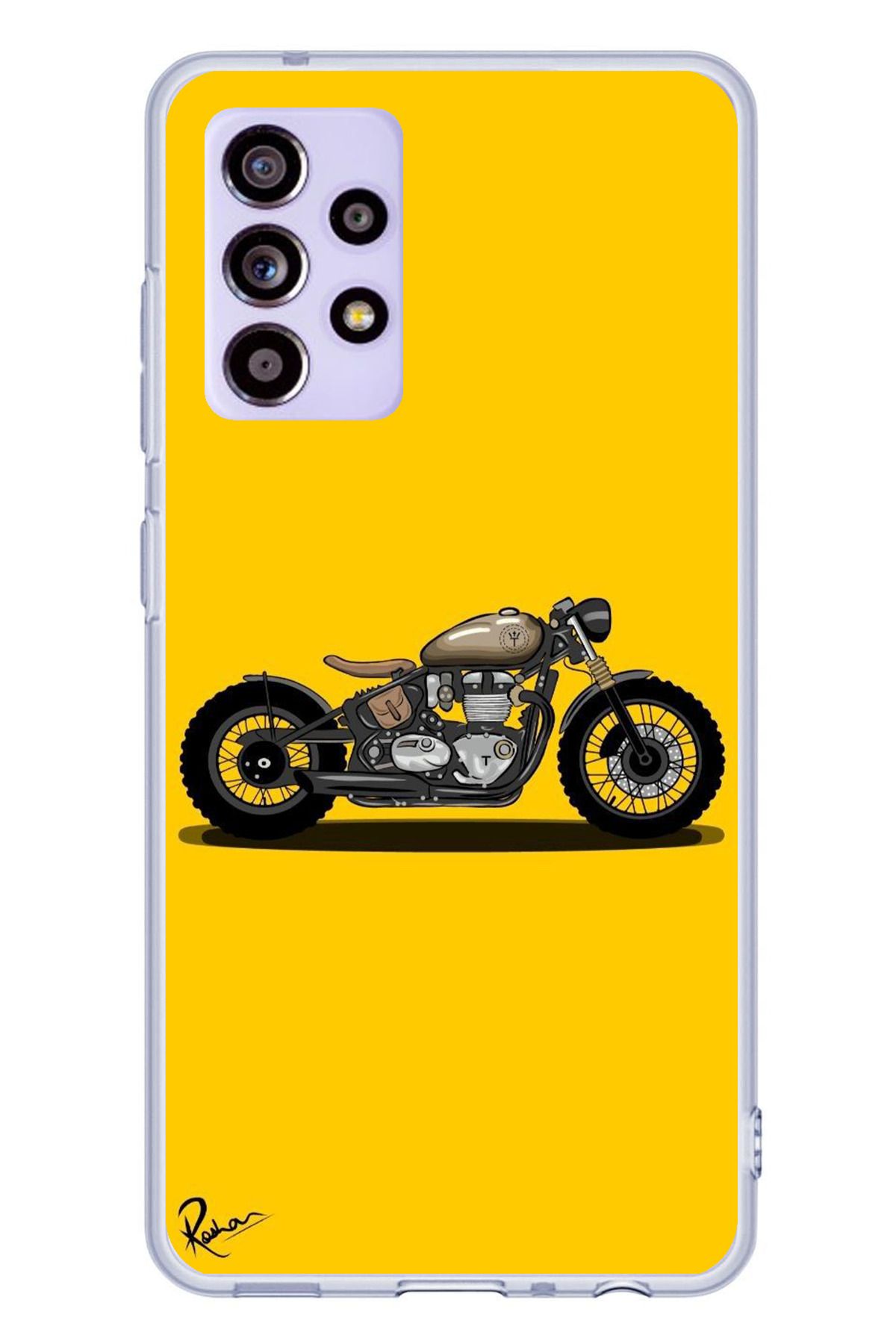 TechTree SAMSUNG Galaxy A52 / A52S Uyumlu Klasik Motor Sarı Tasarımlı Şeffaf Silikon Kılıf