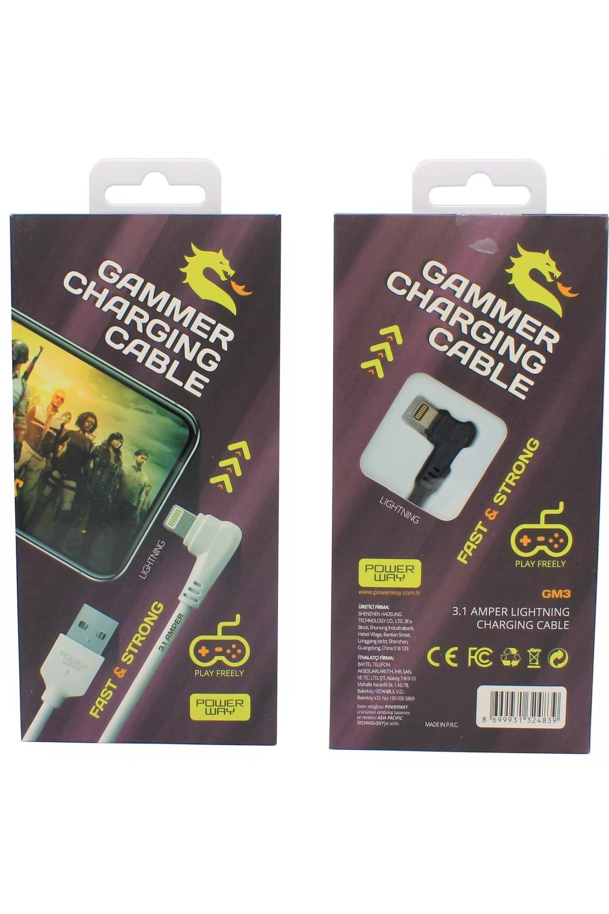 ASYılmaz 3.1A (İphone) Usb Örgülü Gaming Oyuncu Kablosu Powerway GM3