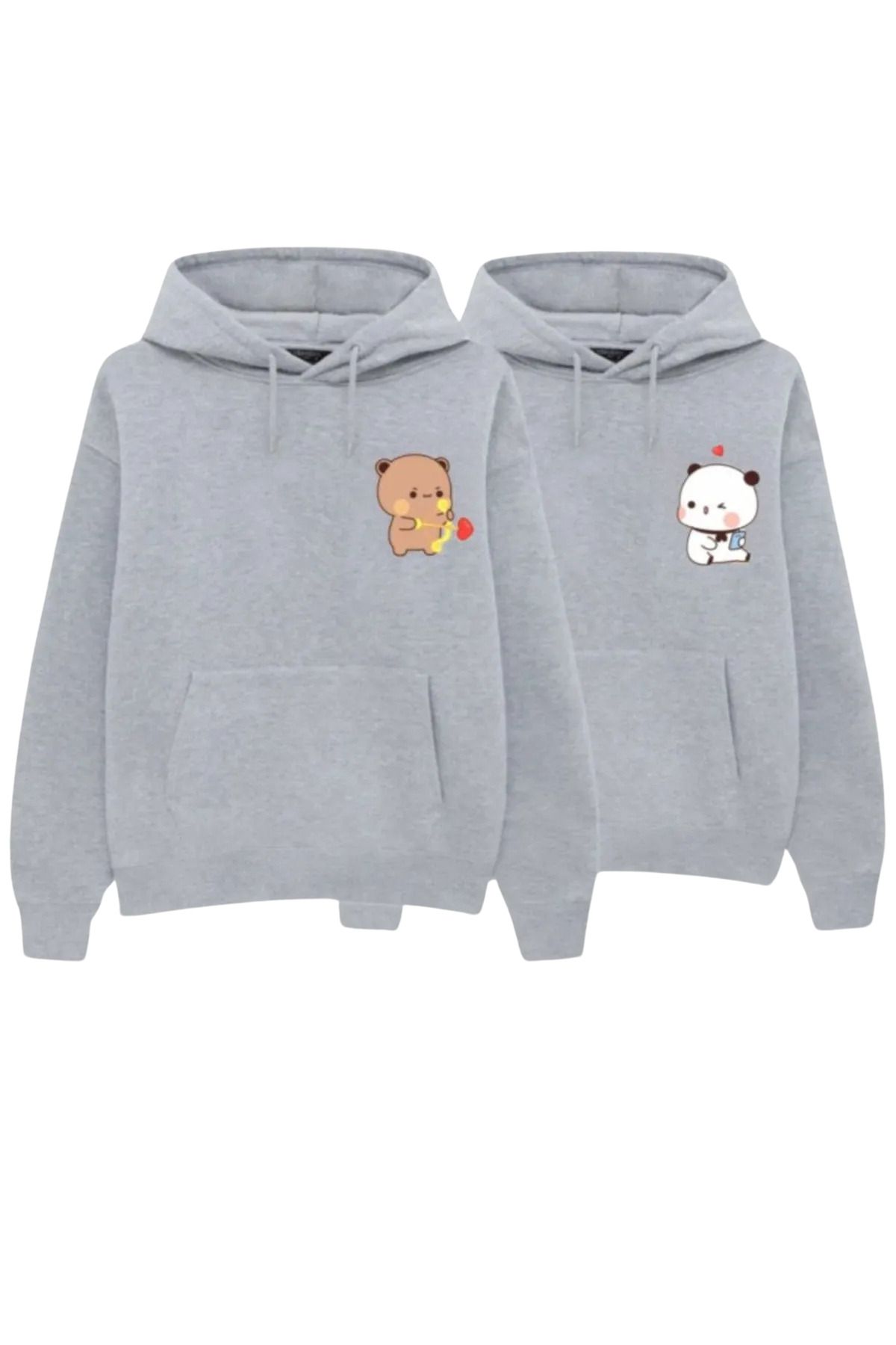 FECCY Pamuklu Bubu & Dudu 2'li Bebe Mavi Kapüşonlu Sweatshirt - Sevgili Çift Kombini