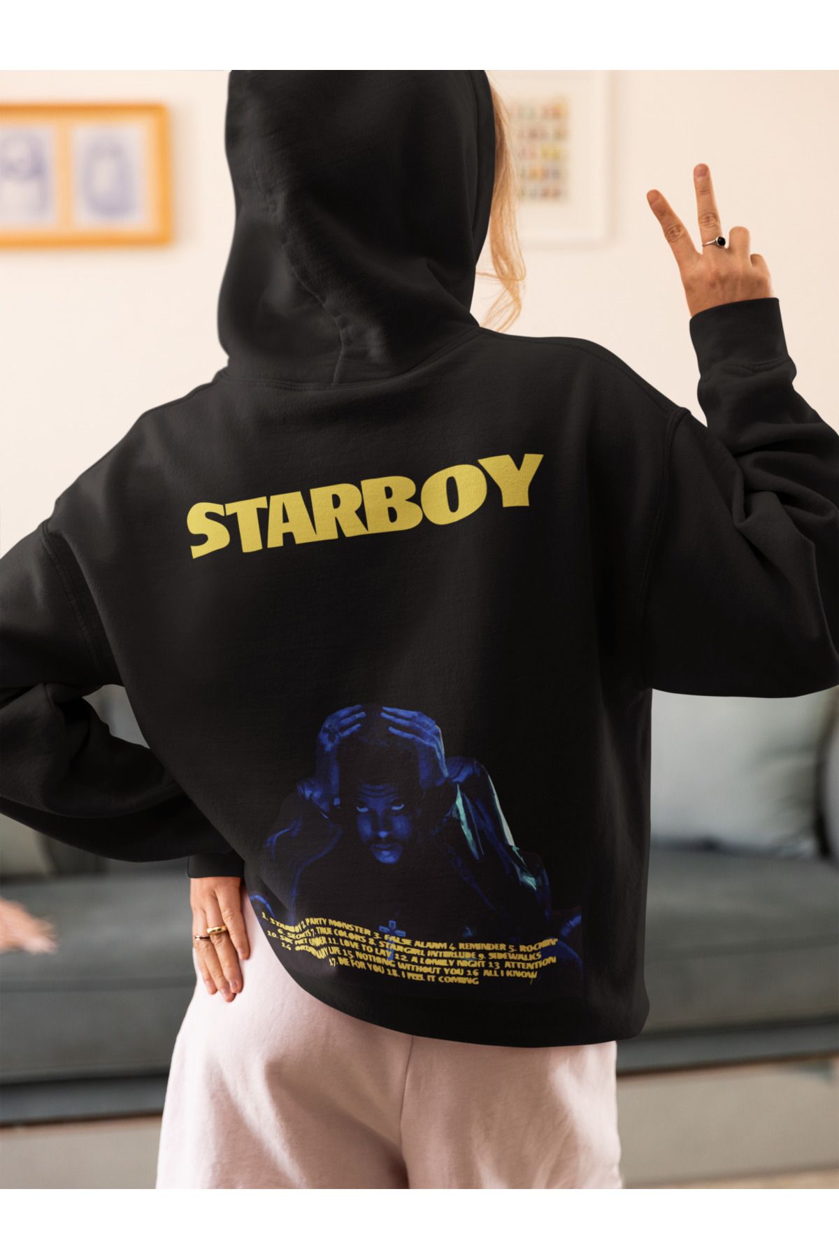 SEVBANO The Weeknd Starboy Baskılı Unisex Oversize Rapper Hoodie