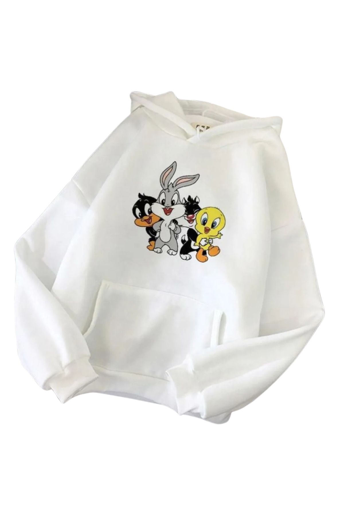 FECCY Pamuklu Cartoon Baskılı Kapüşonlu Sweatshirt Hoodie