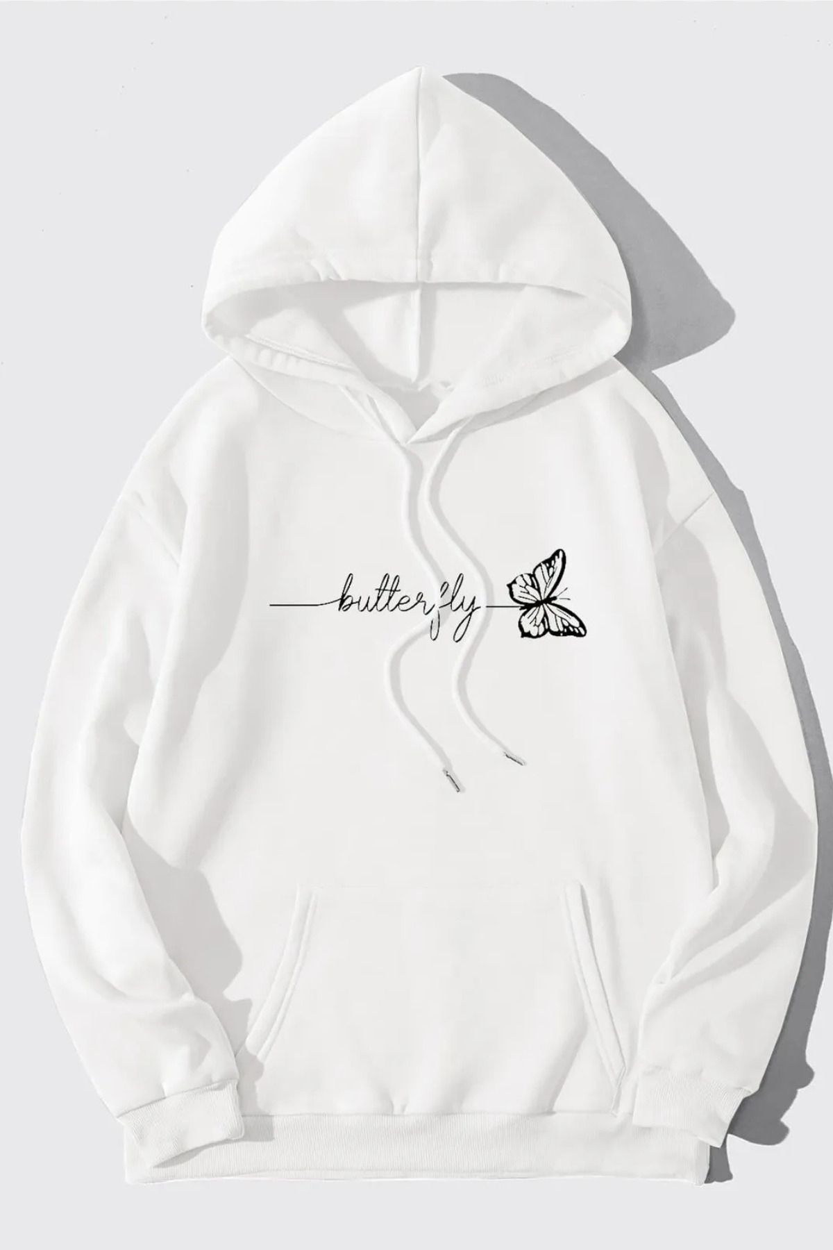 FECCY Pamuklu Butterly Baskılı Kapüşonlu Sweatshirt Hoodie