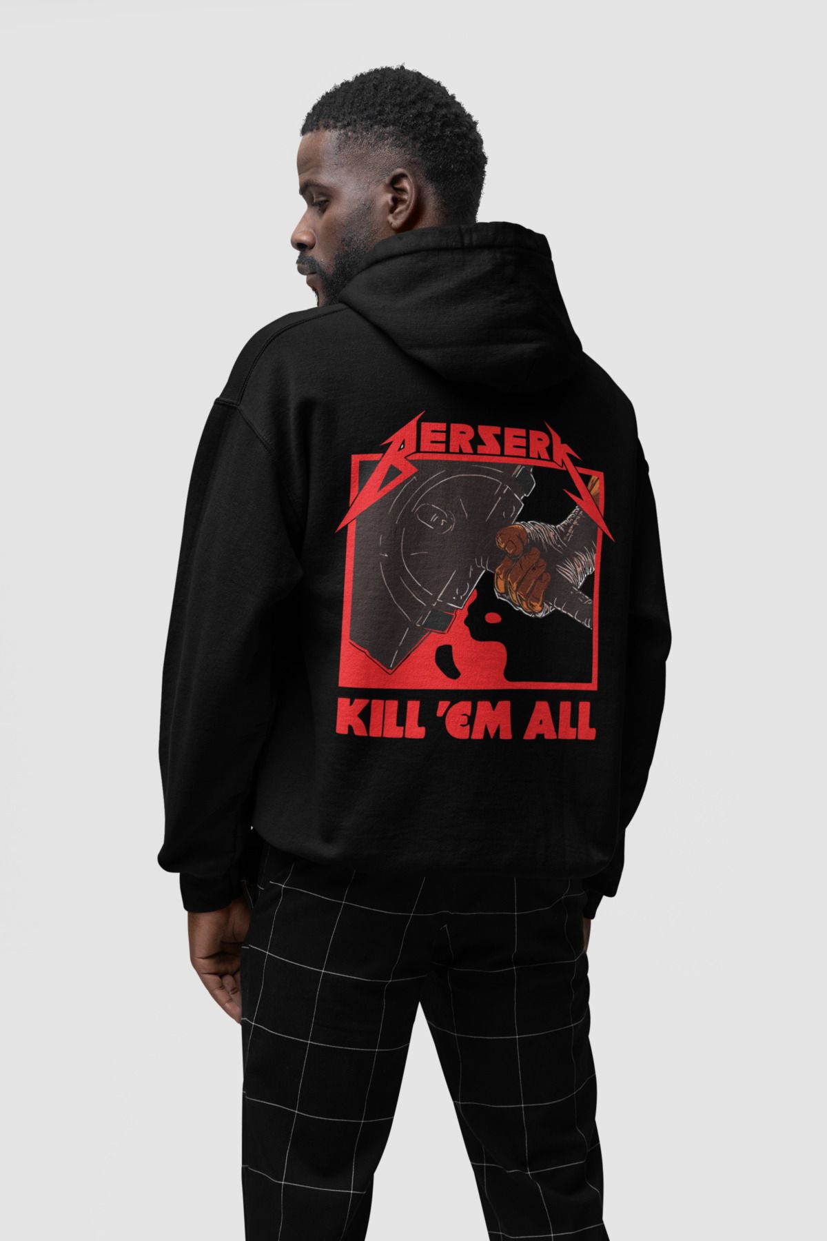 SEVBANO Berserk Kill 'Em All Yazılı Unisex Oversize Anime Hoodie