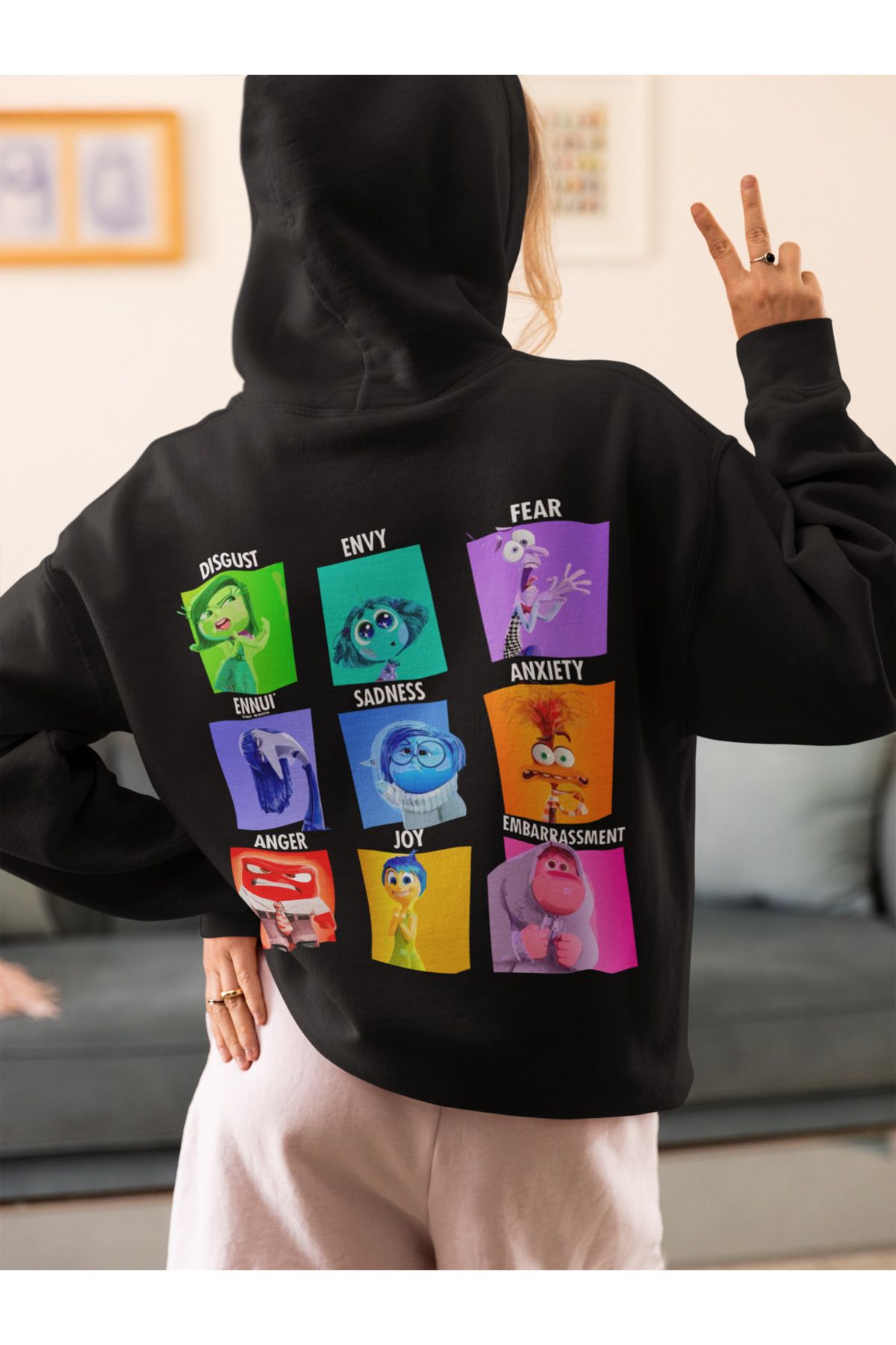 SEVBANO Insiide Out Baskılı Unisex Oversize Ters Yüz Çizgi Film Hoodie