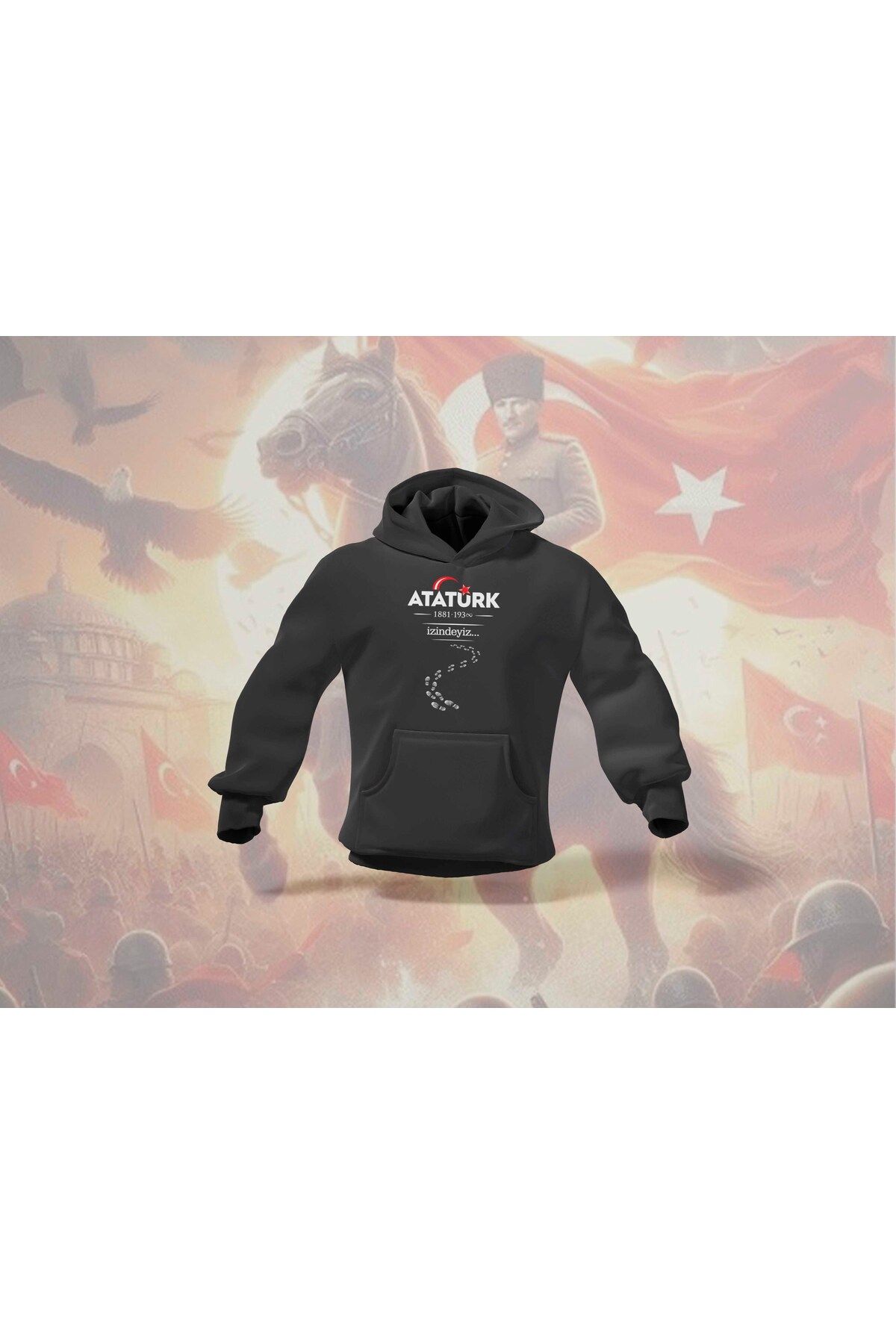 BERİLDEN Atatürk İzindeyiz Atam Baskılı Kişiye Özel Hoodie Sweatshirt