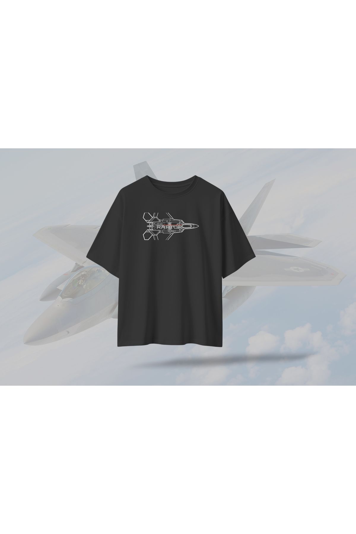 BERİLDEN F-22 Raptor Savaş Uçağı Tasarımlı Havacılık Tutkunlarına Özel T-Shirt