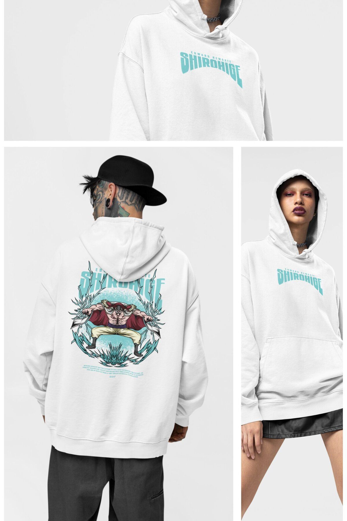 Fuddy Moda Oversize Edward Newgate Sırt Baskılı Kapüşonlu Sweatshirt, Unisex One Piece Temalı Anime Hoodie