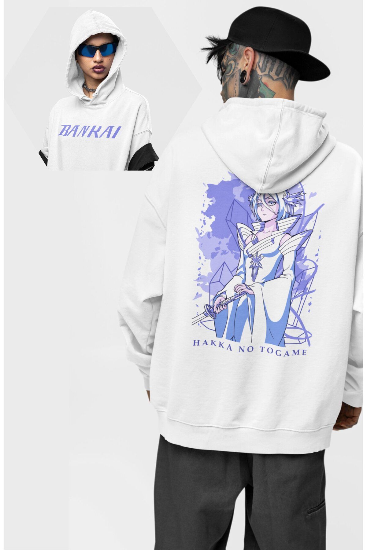 Fuddy Moda Oversize Bleach Rukia Kuchiki Sırt Baskılı Kapüşonlu Sweatshirt, Unisex Anime Temalı Hoodie