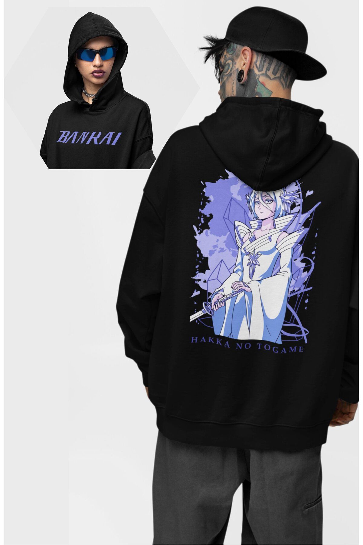 Fuddy Moda Oversize Bleach Rukia Kuchiki Sırt Baskılı Kapüşonlu Sweatshirt, Unisex Anime Temalı Hoodie