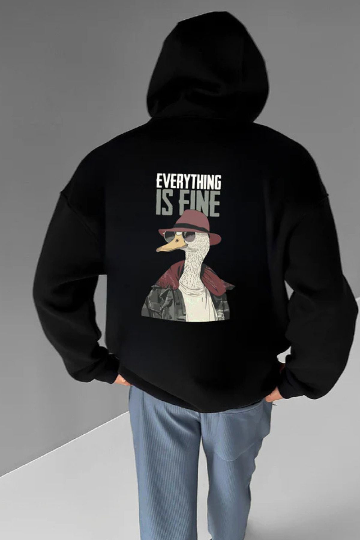 FECCY Pamuklu EVERYTHING IS FINE Baskılı Kapüşonlu Sweatshirt Hoodie