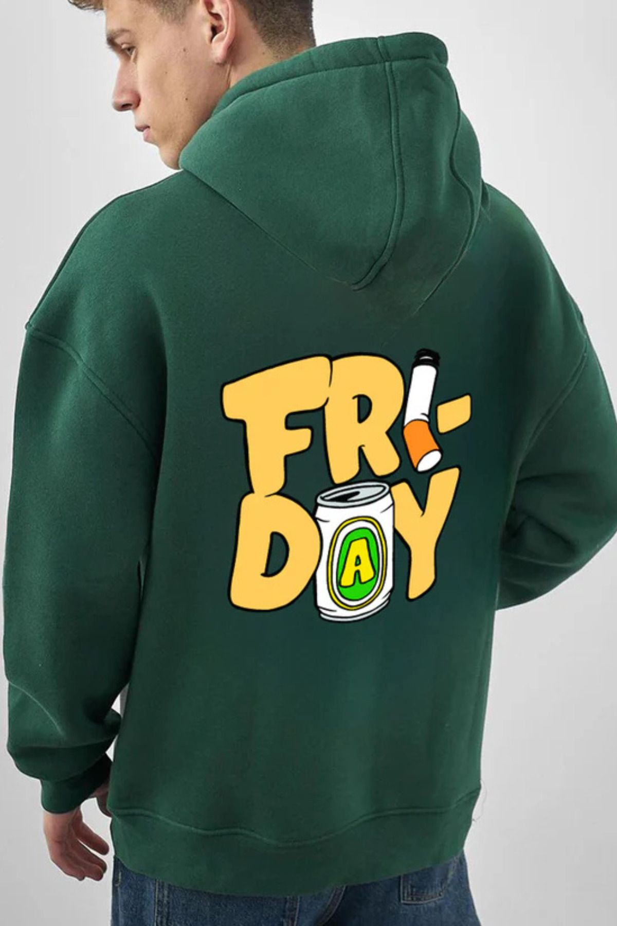 FECCY Pamuklu Friday Baskılı Kapüşonlu Sweatshirt Hoodie