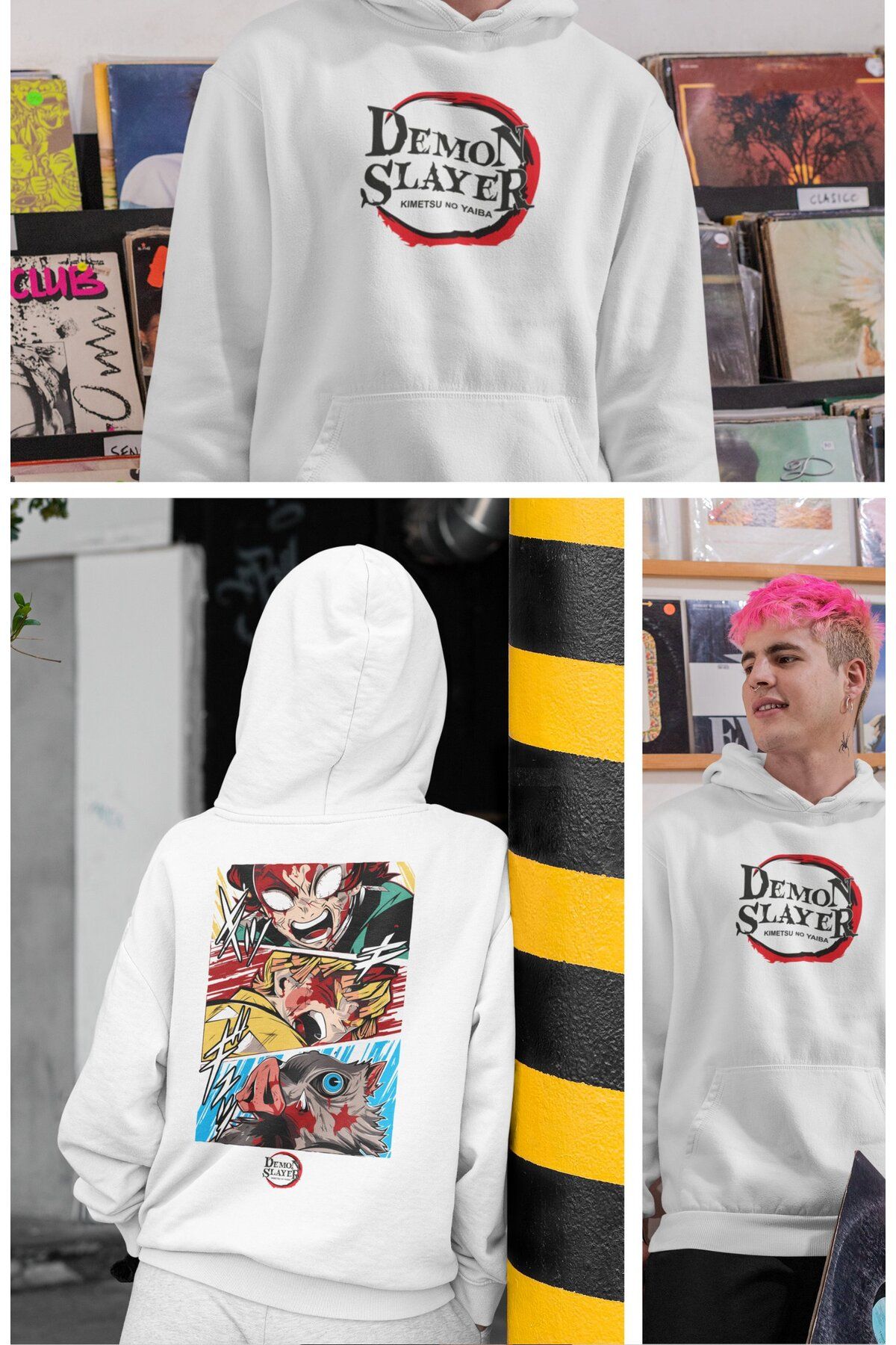 Fuddy Moda Oversize Demon Slayer Characters Sırt Baskılı Kapüşonlu Sweatshirt, Unisex Anime Temalı Hoodie