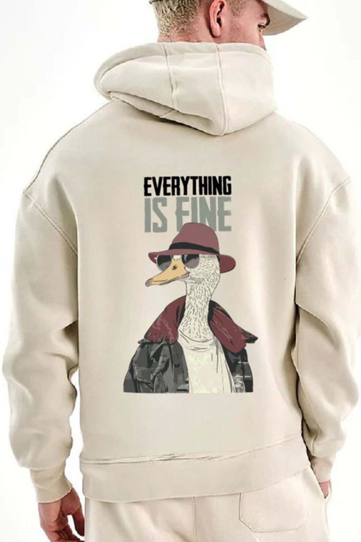 FECCY Pamuklu EVERYTHING IS FINE Baskılı Kapüşonlu Sweatshirt Hoodie