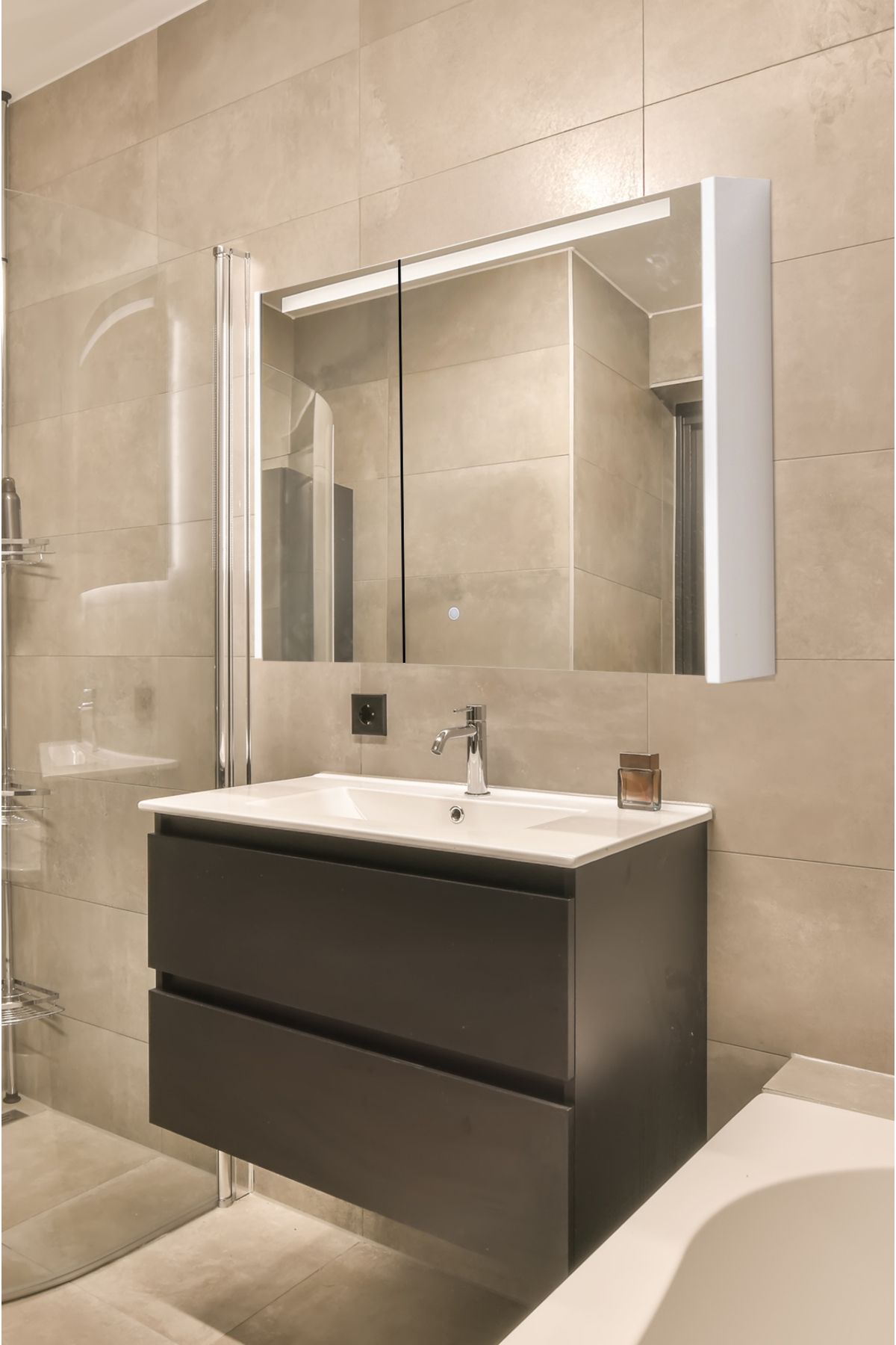 shop Aynalı Banyo Dolabı – Raflı Lavabo Üstü, Modern Tasarım- 80x60