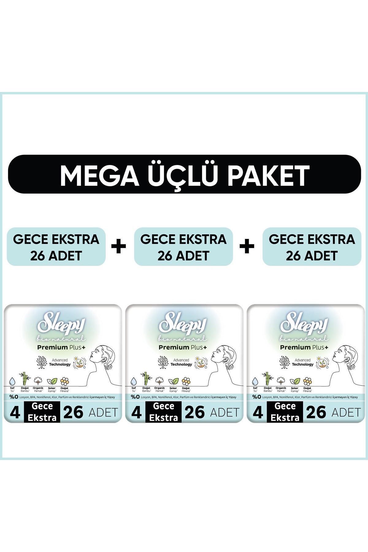 Sleepy Bio Natural Premium Plus Hijyenik Ped Mega Paket Gece Extra 26X3 (78 Adet)