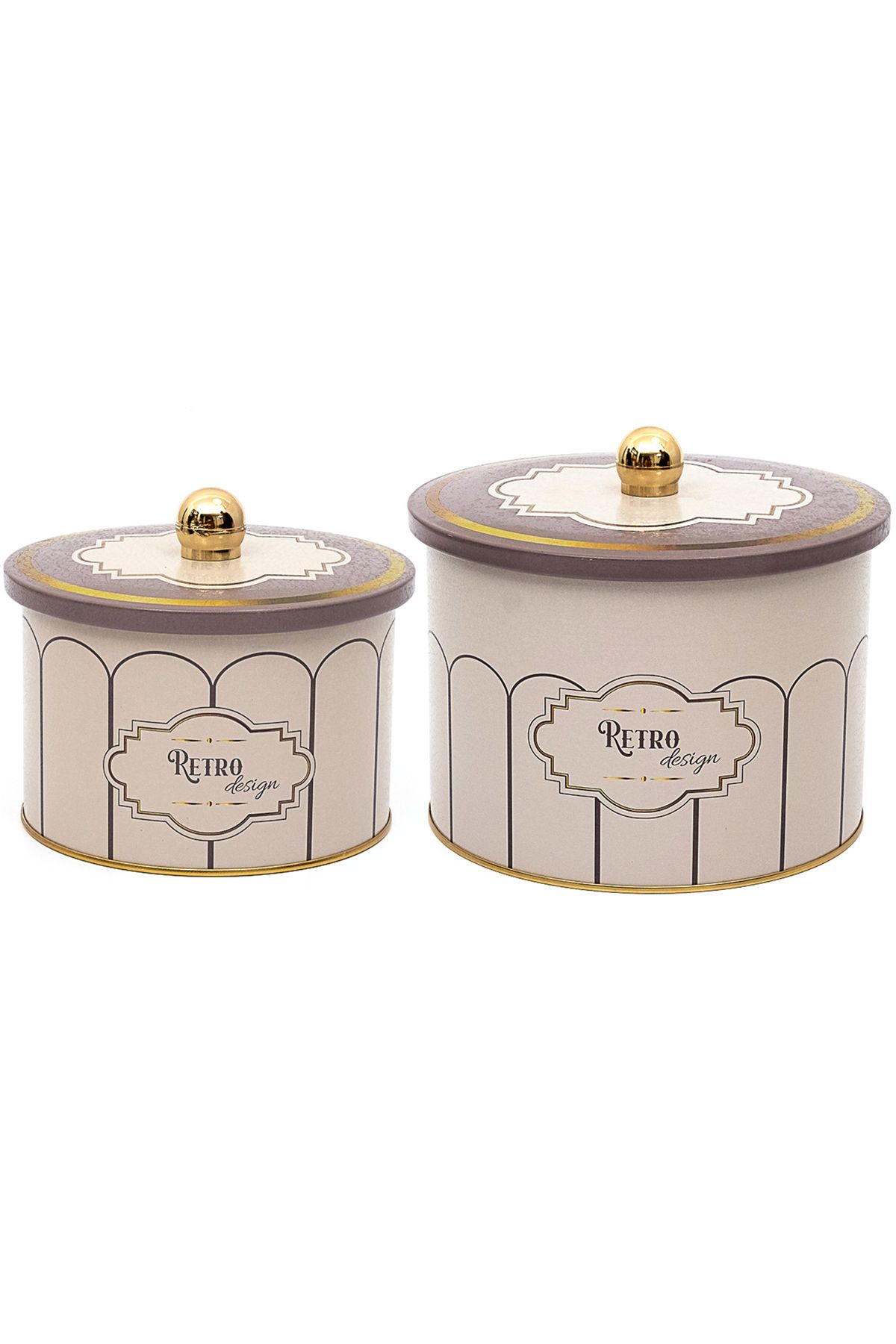 EVLE-Retro Pattern Metal Storage Container Set - Set of 2 (1.3 Lt - 2.9 Lt) Erb53U6 3